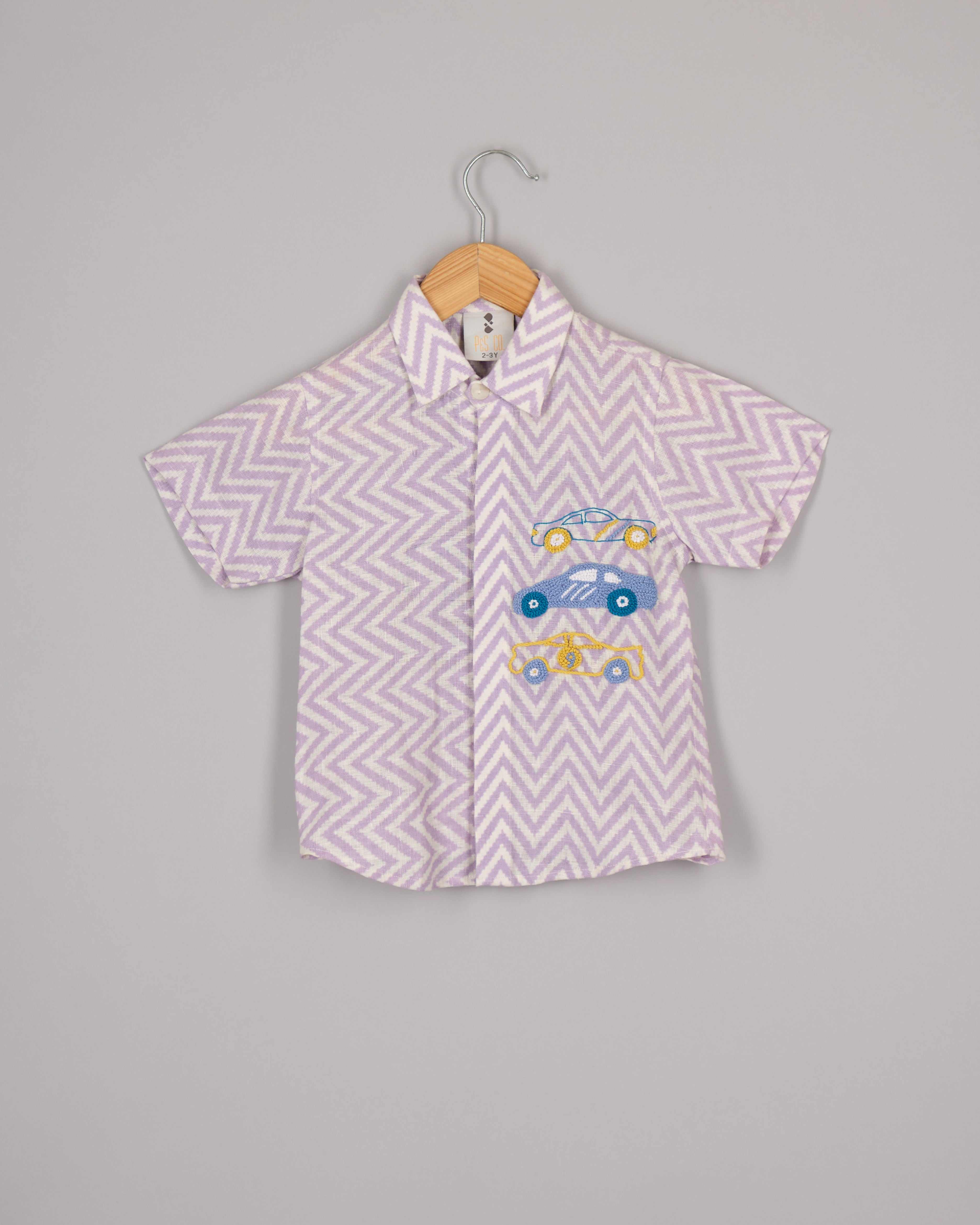 Lavender Linen Car Embroidered Shirt