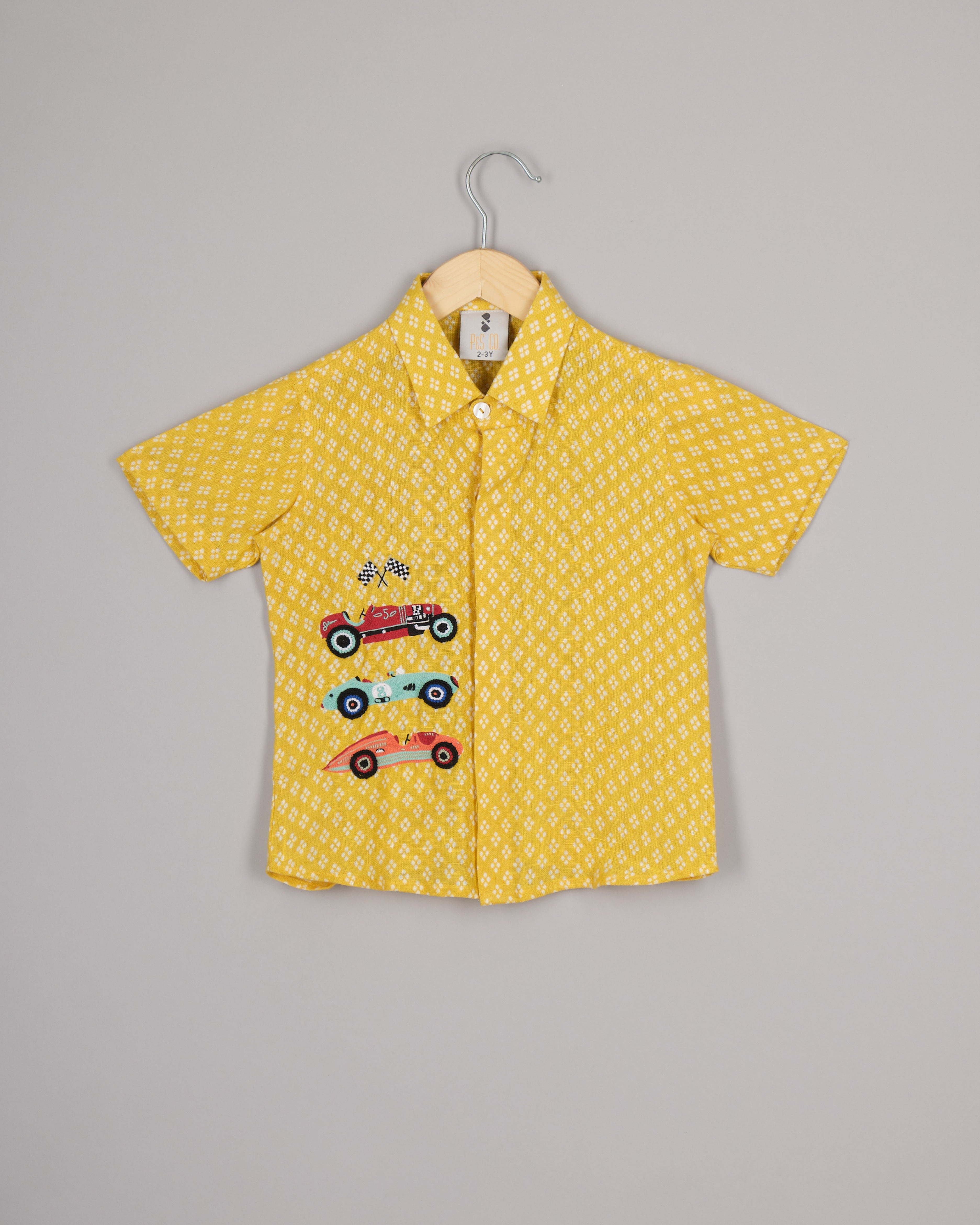 Yellow Linen Racing Car Shirt