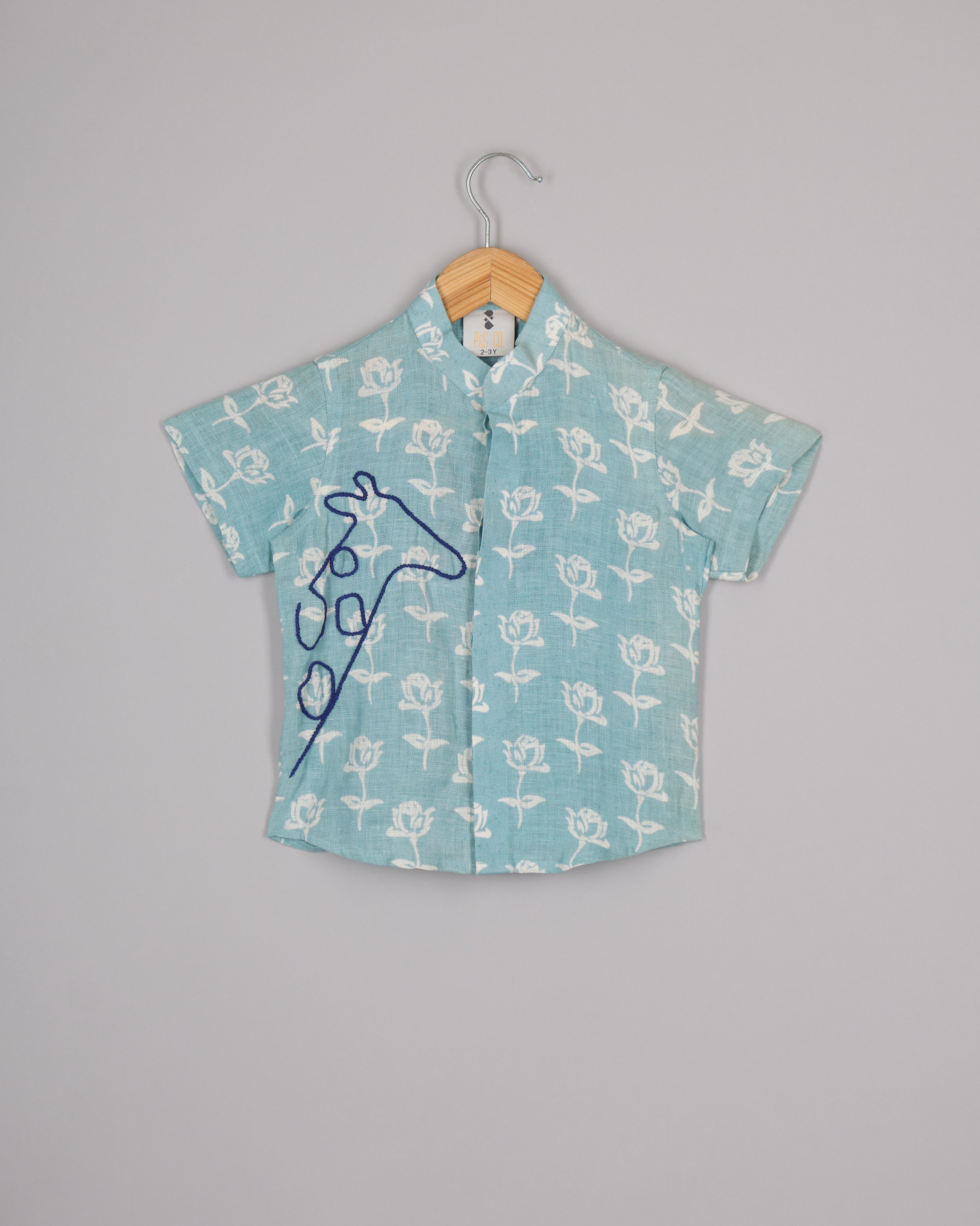 Blue Linen Giraffe Shirt