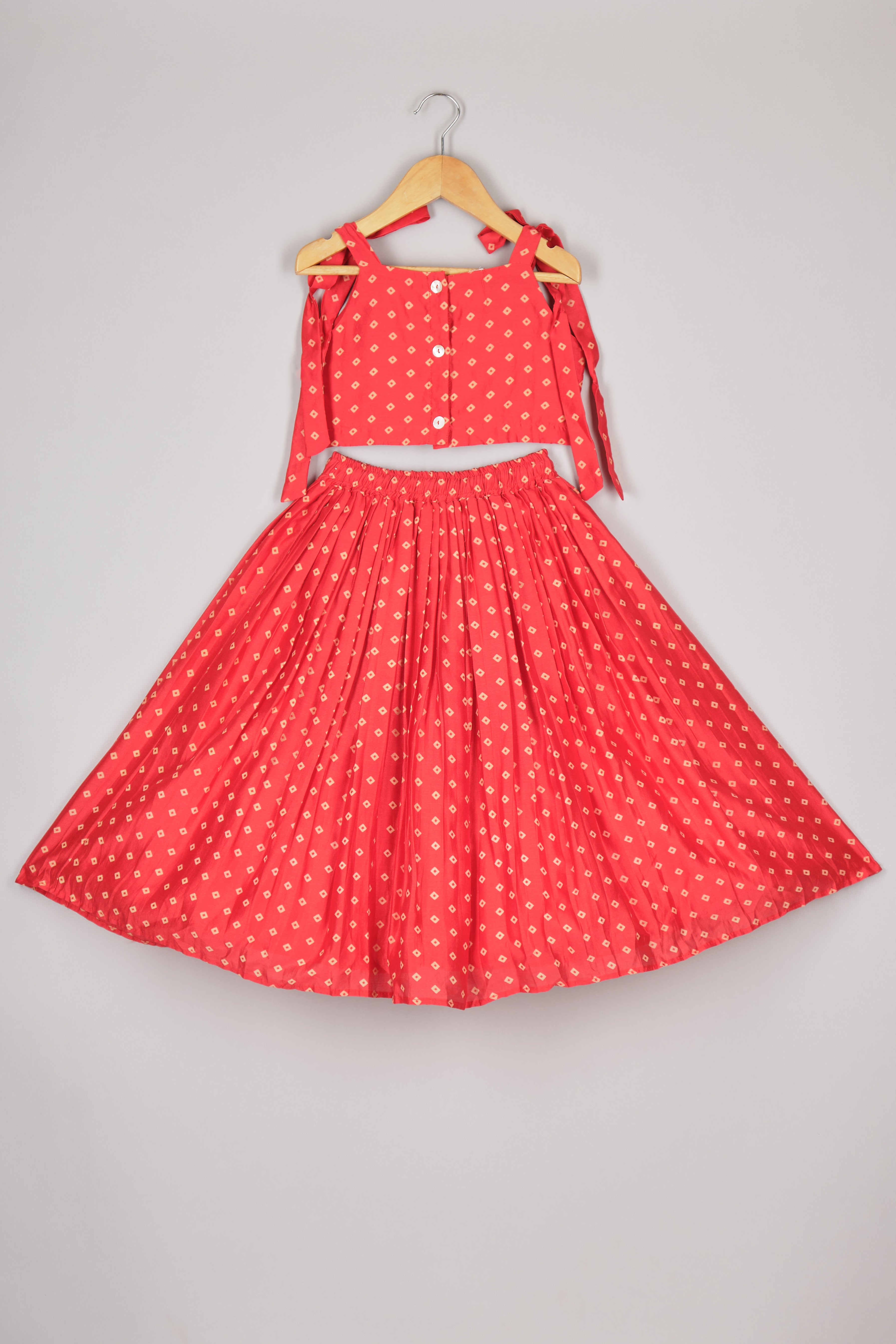 Red Bandhej Printed Chanderi Ghagara Blouse