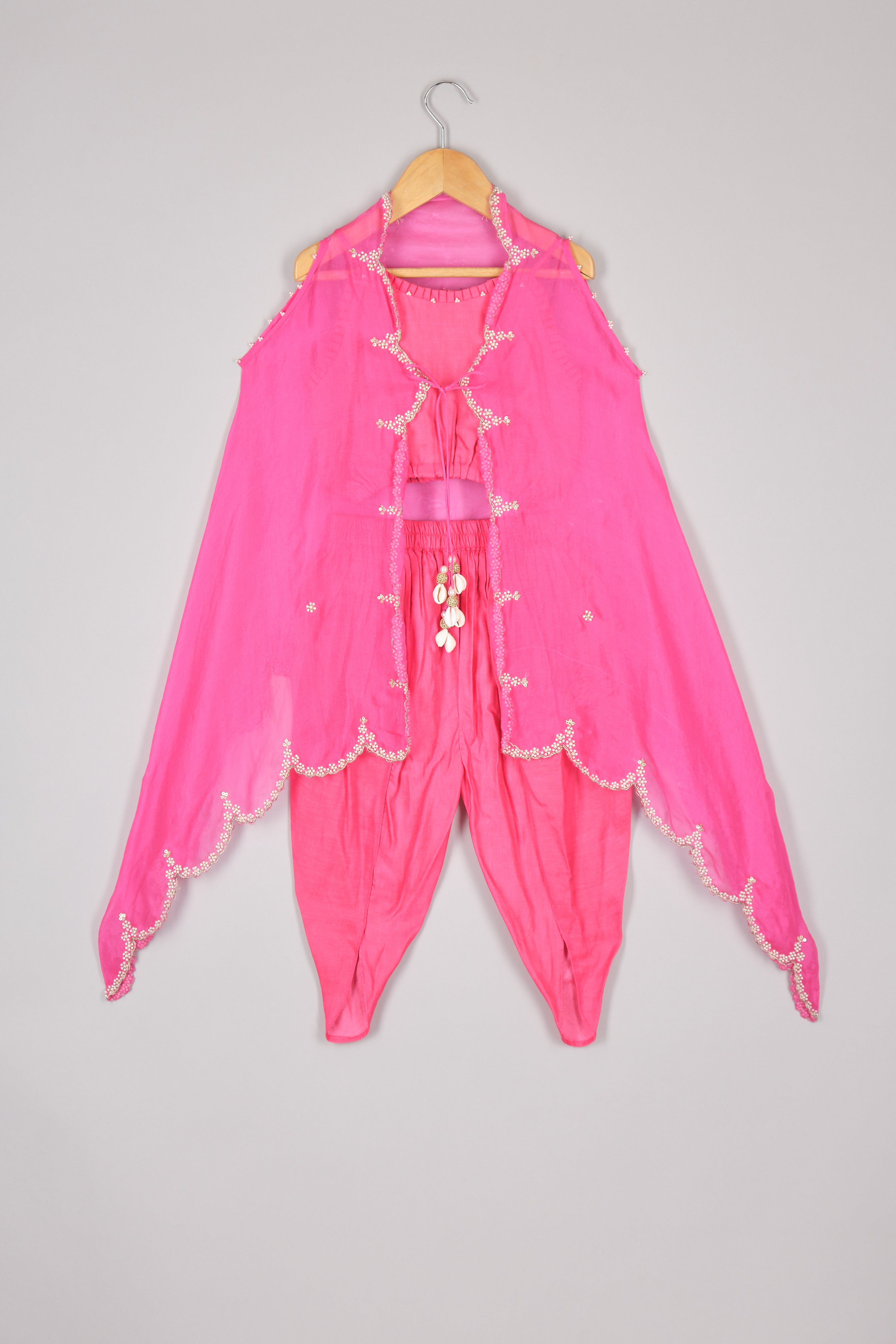 Pearl Embellished Hot Pink Cape Set