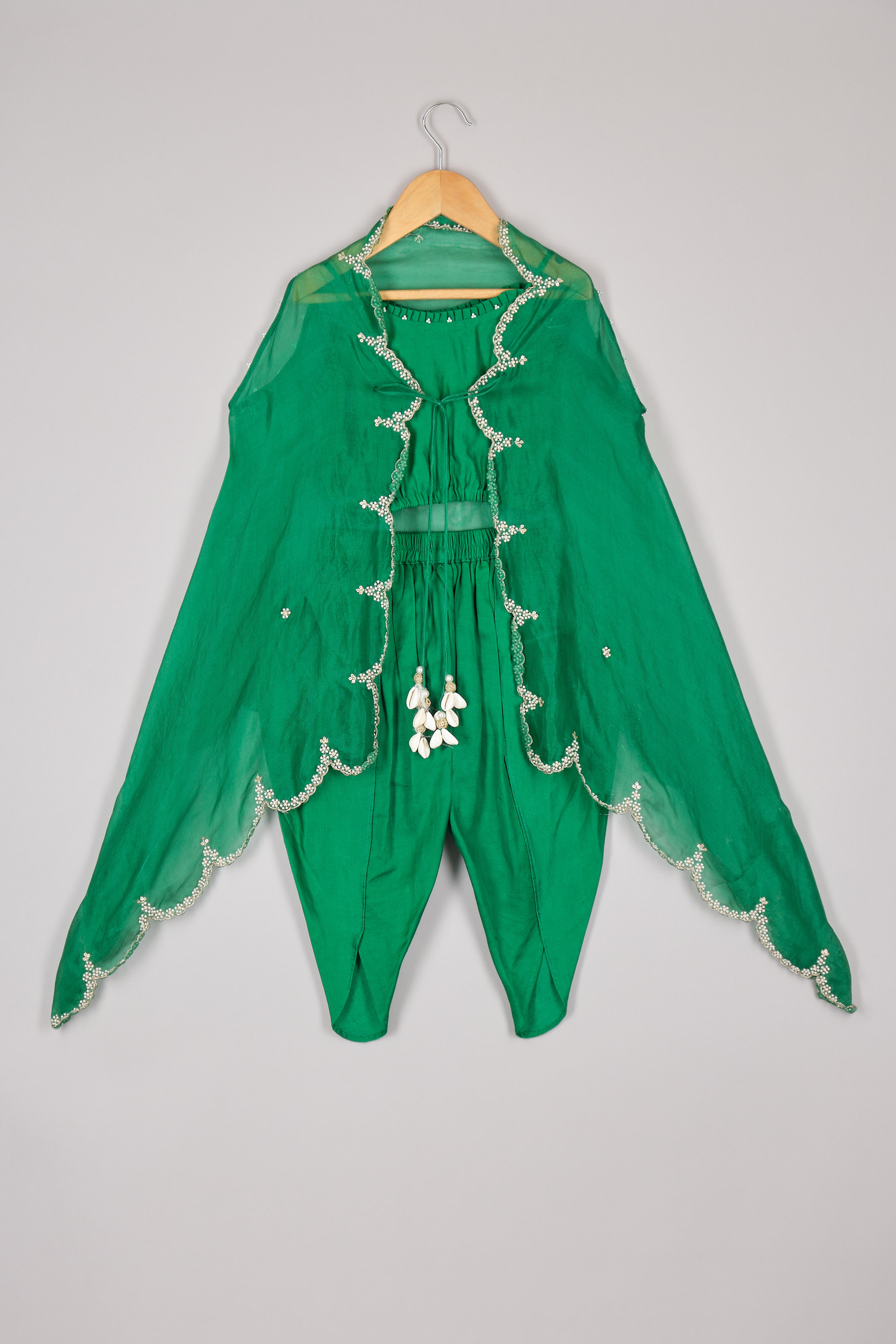 Pearl Embellished Emerald Green Cape Set