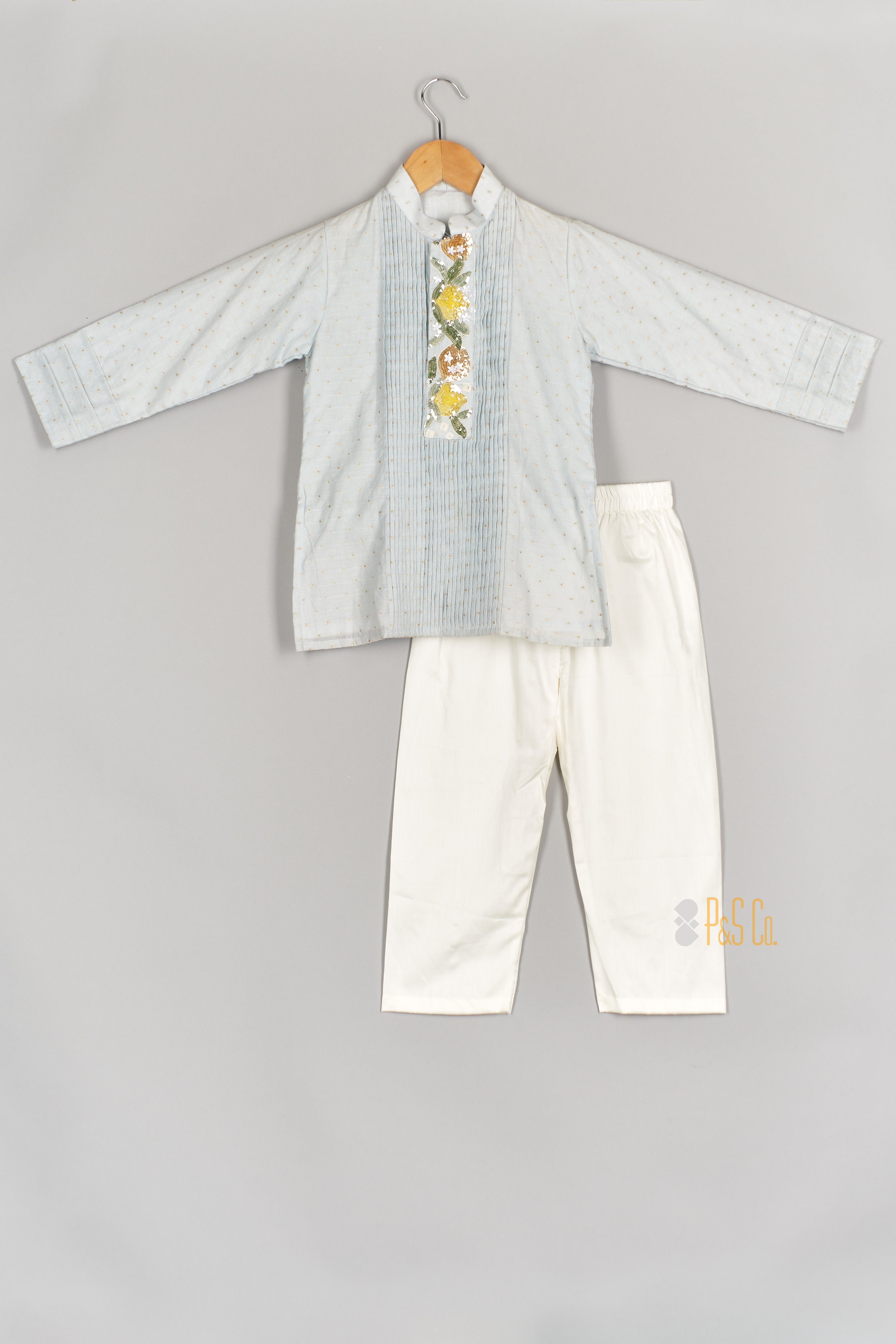 Powder Blue Dot Brocade Sequins Embroidered Kurta and Pant