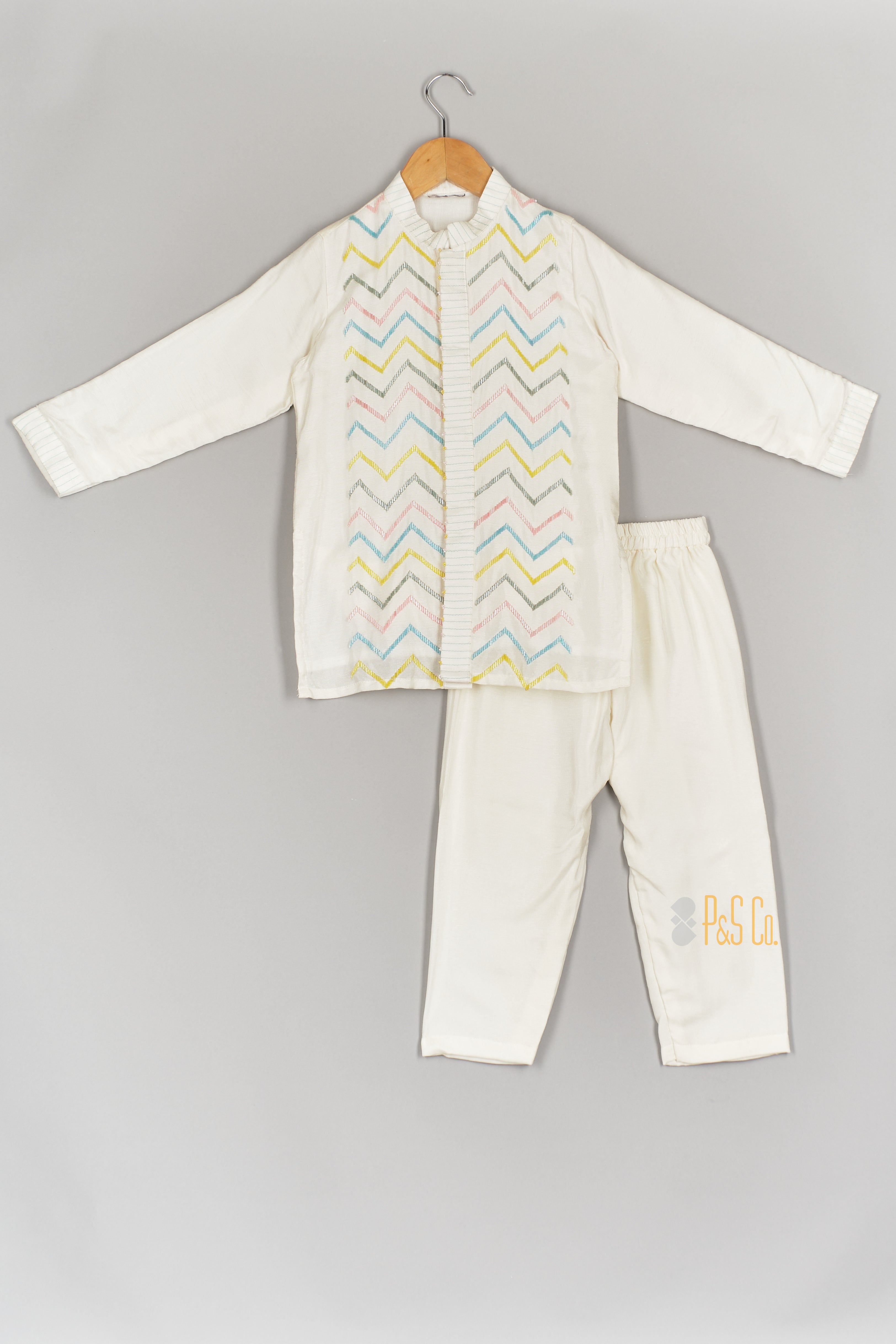 Multicolour Cut Dana Worked Off White Kurta and Pant