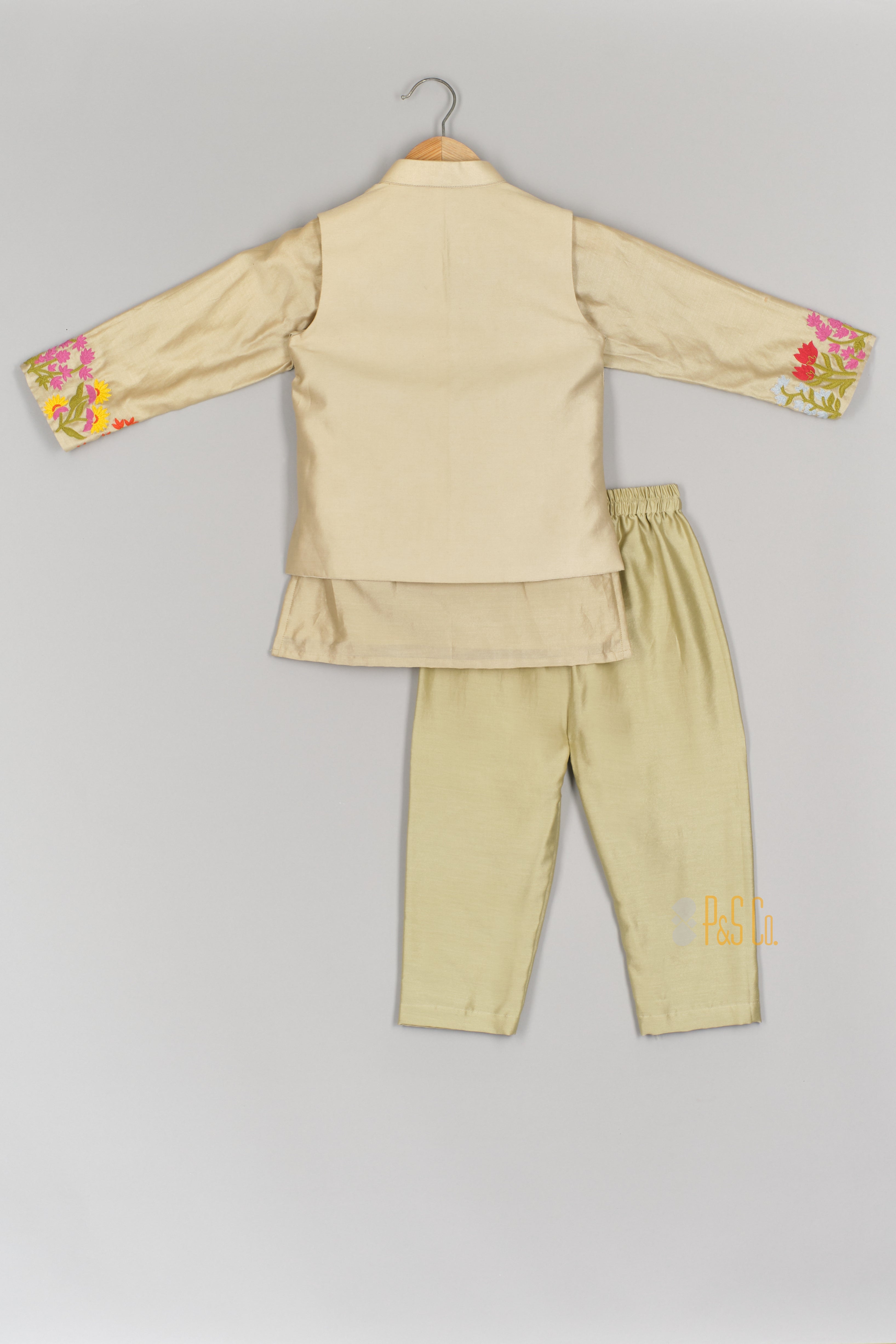 Pista Green Thread Embroidered Nehru Jacket Set