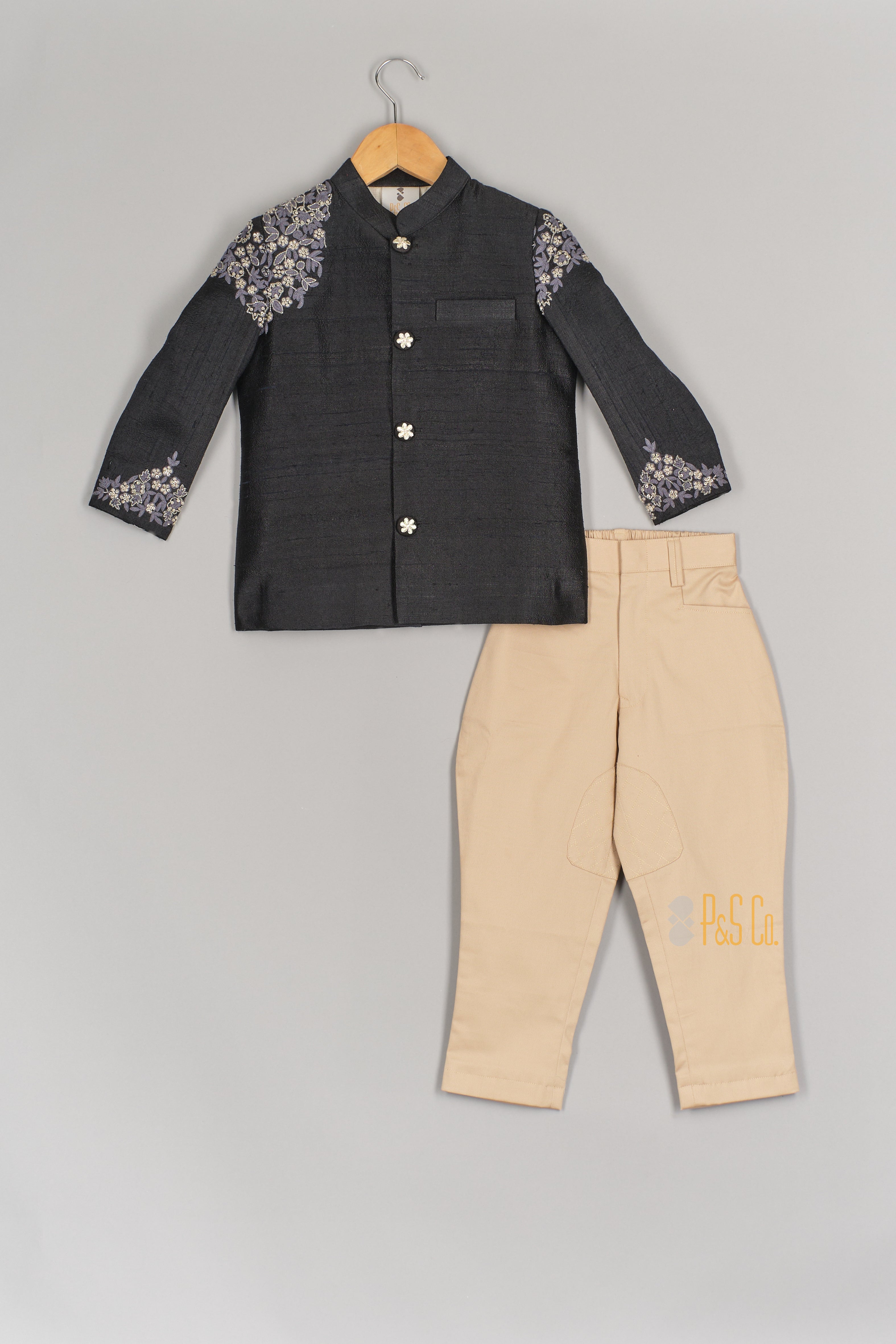 Thread and Zari Embroidered Black Sherwani with Jodhpuri Pants
