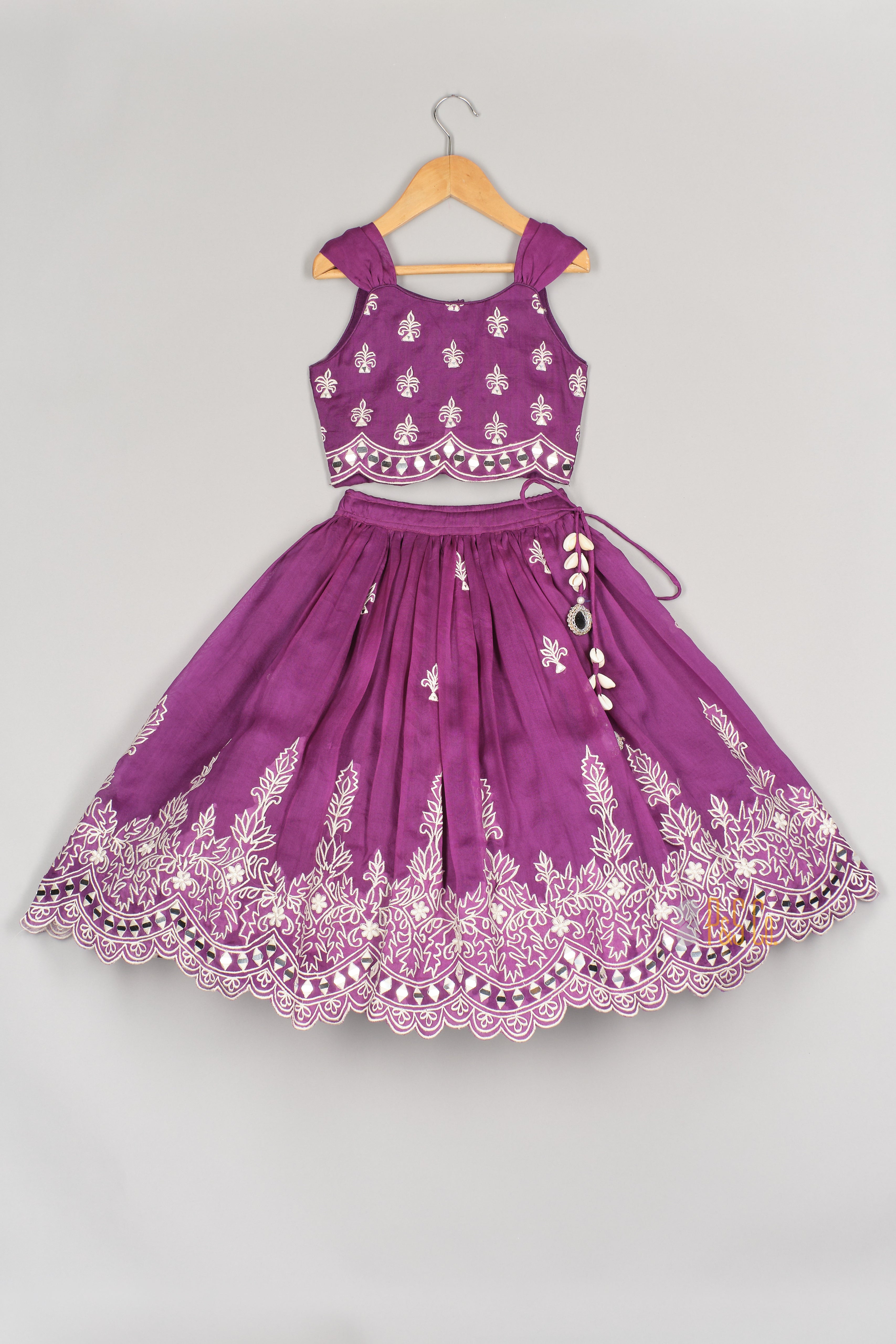 Purple Heavy Thread And Mirror Embroidered Ghaghra And Blouse