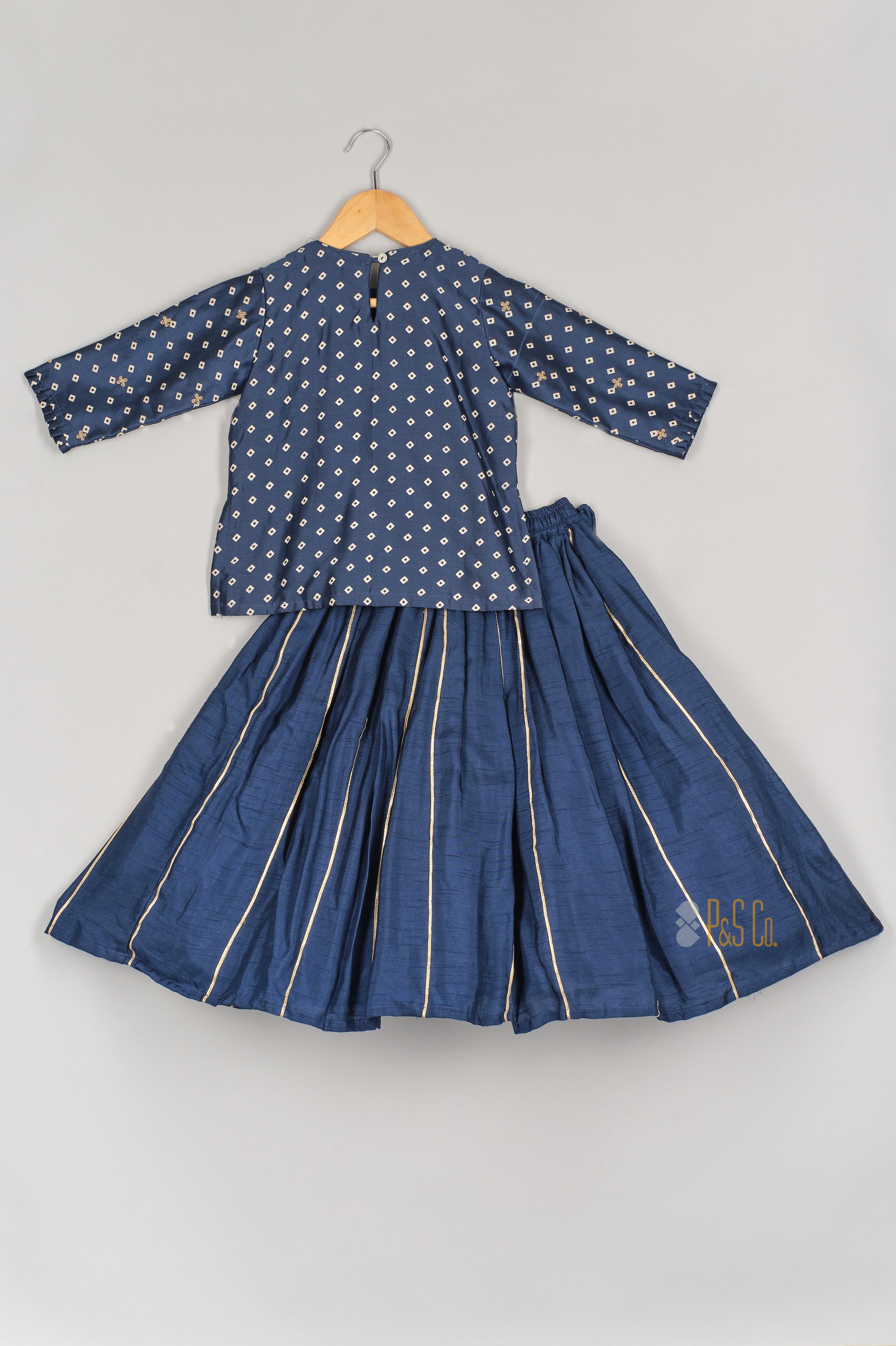 Blue Zari Embroidered Bandhej Kurta and Gota Line Flare Pant