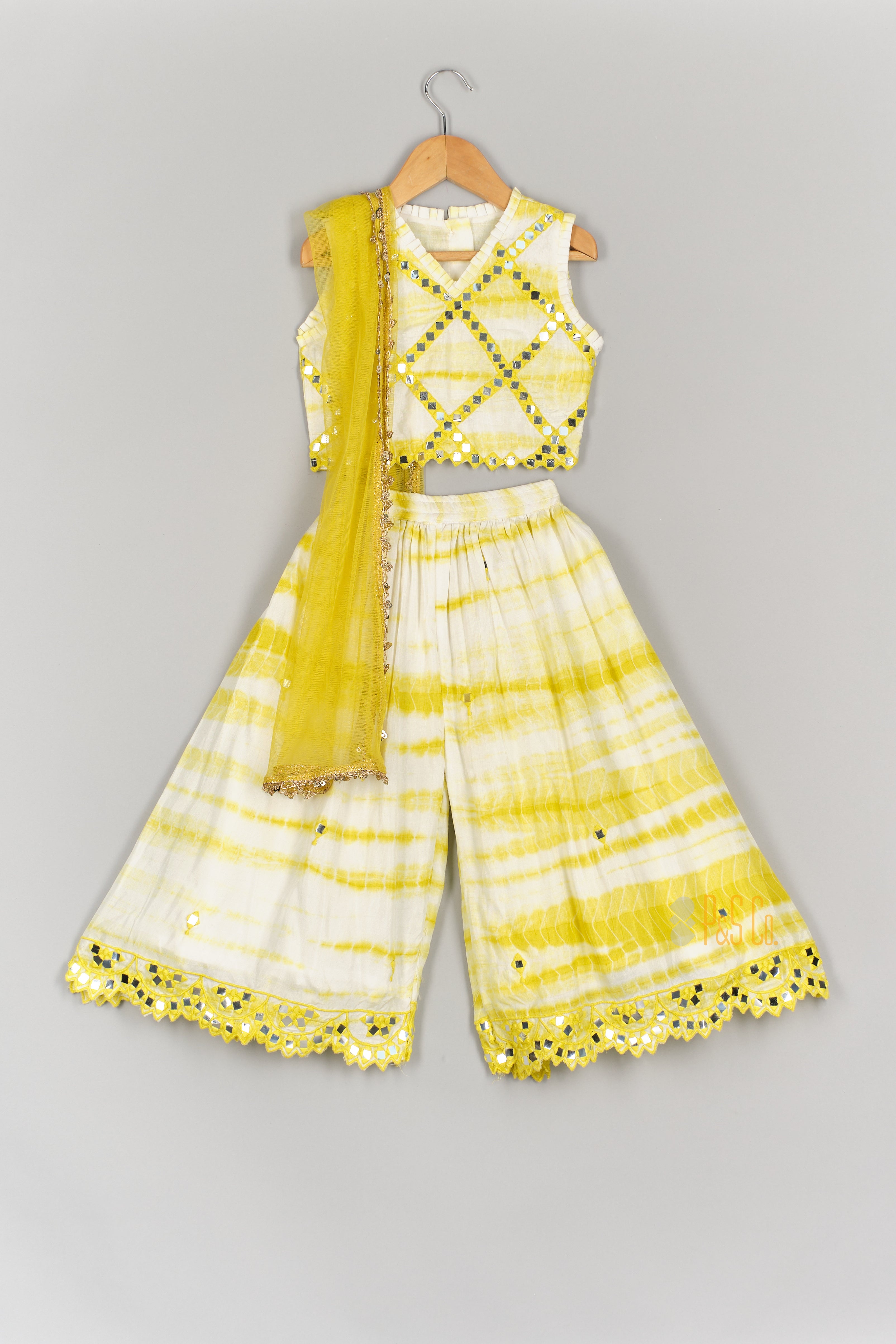Mirror Worked Shiboree Top and Flare Pant With Dupatta