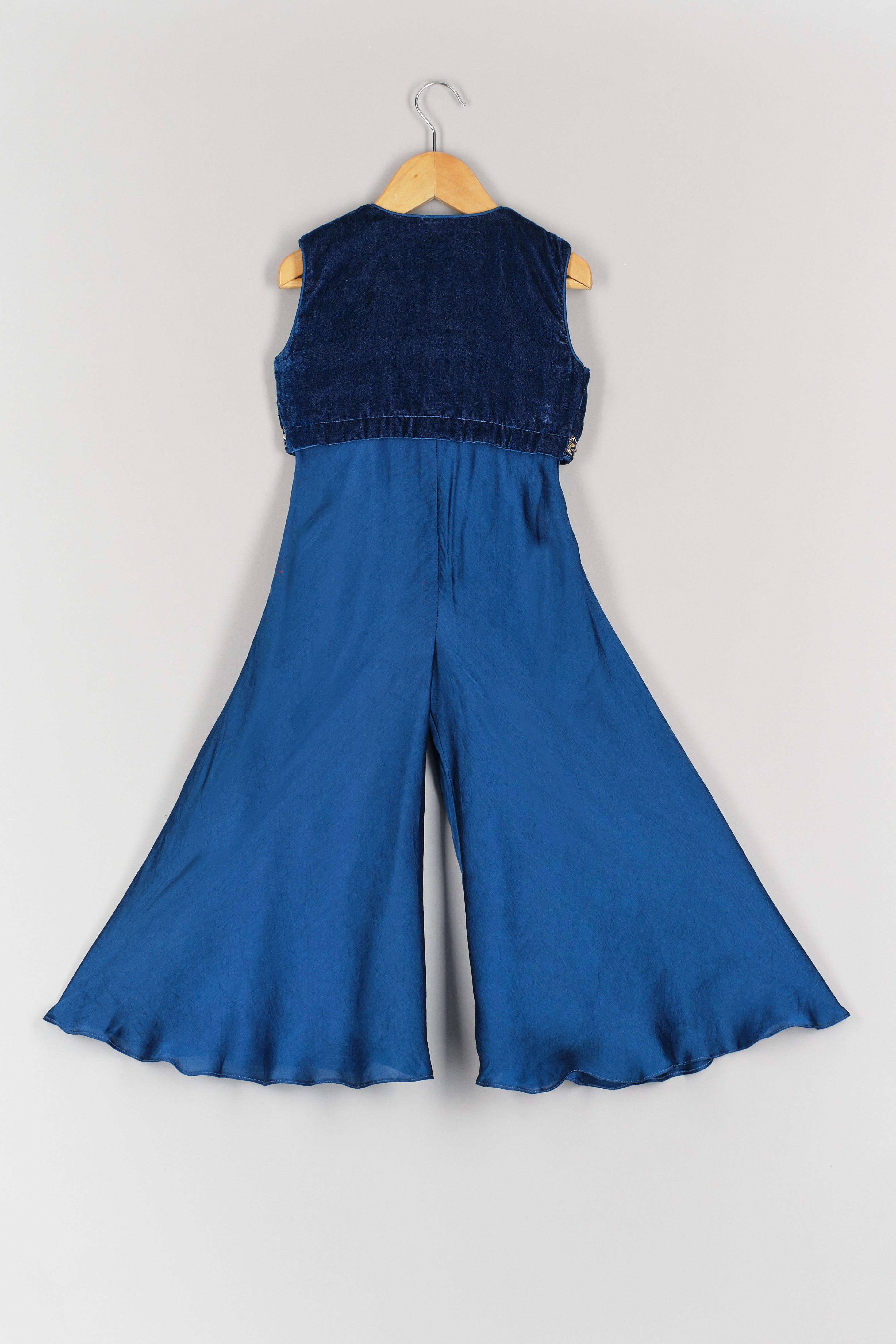 Blue Jumpsuit With Velvet Embroidered Jacket