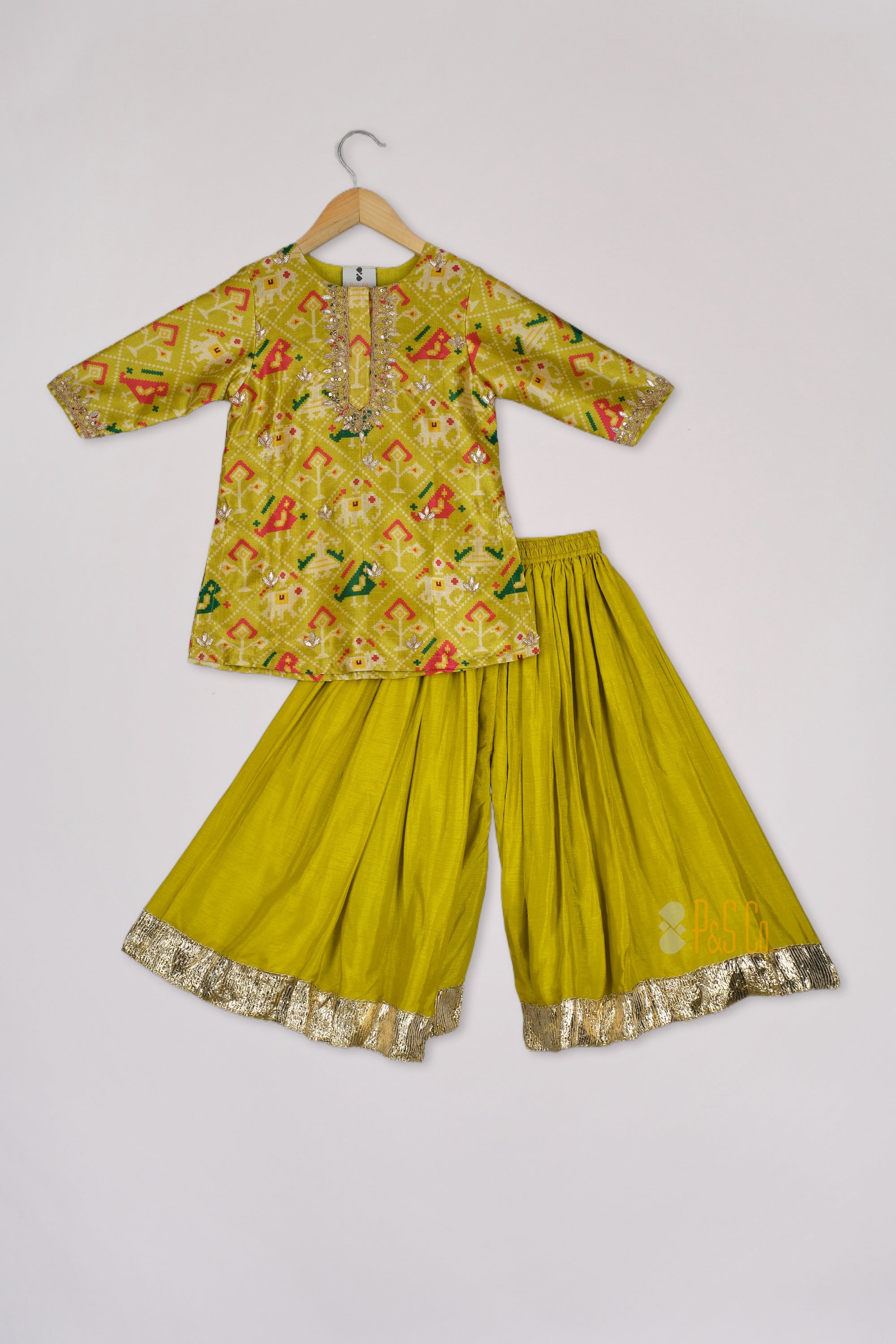 Lime Green Patola Kurta and Flare Pant