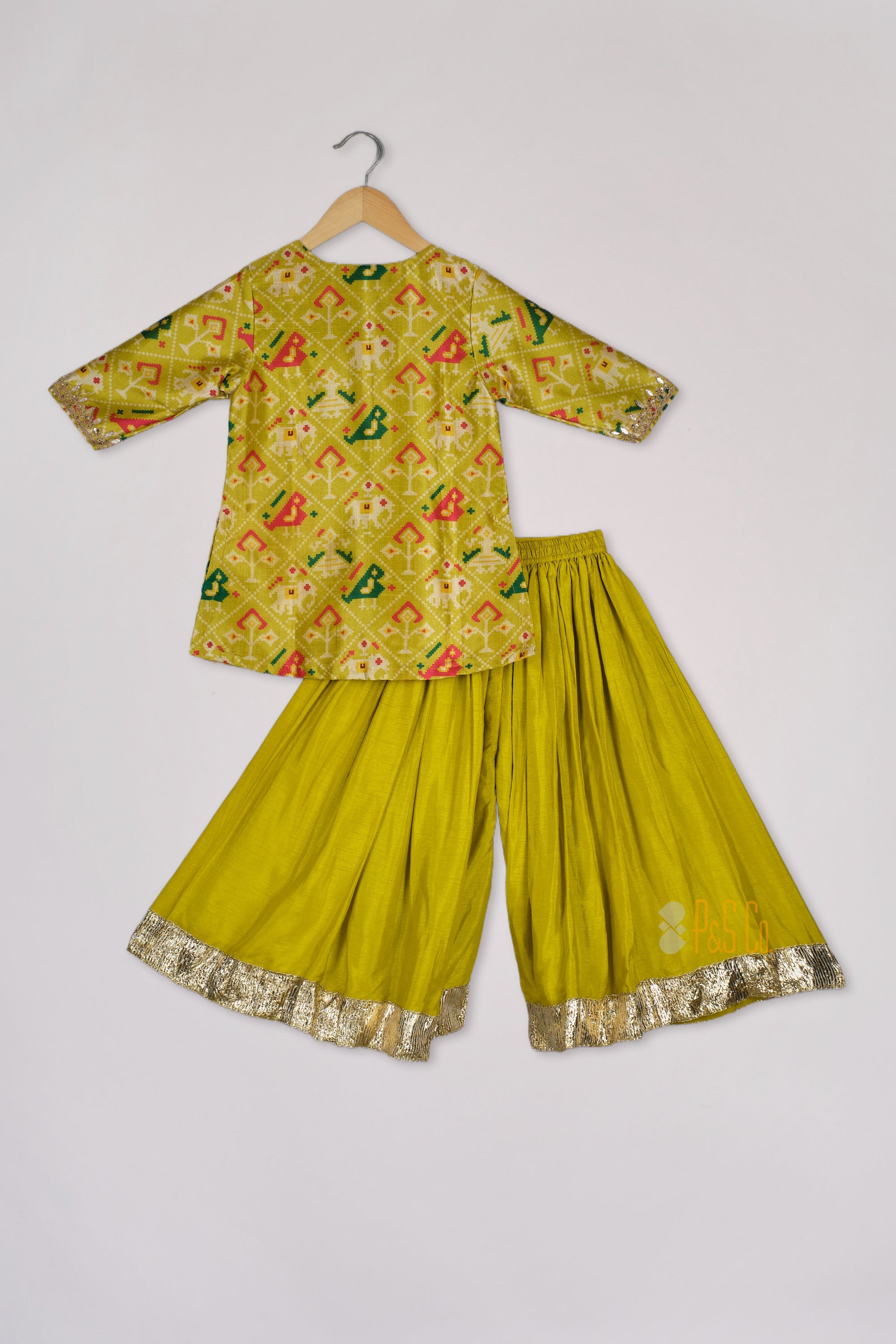 Lime Green Patola Kurta and Flare Pant