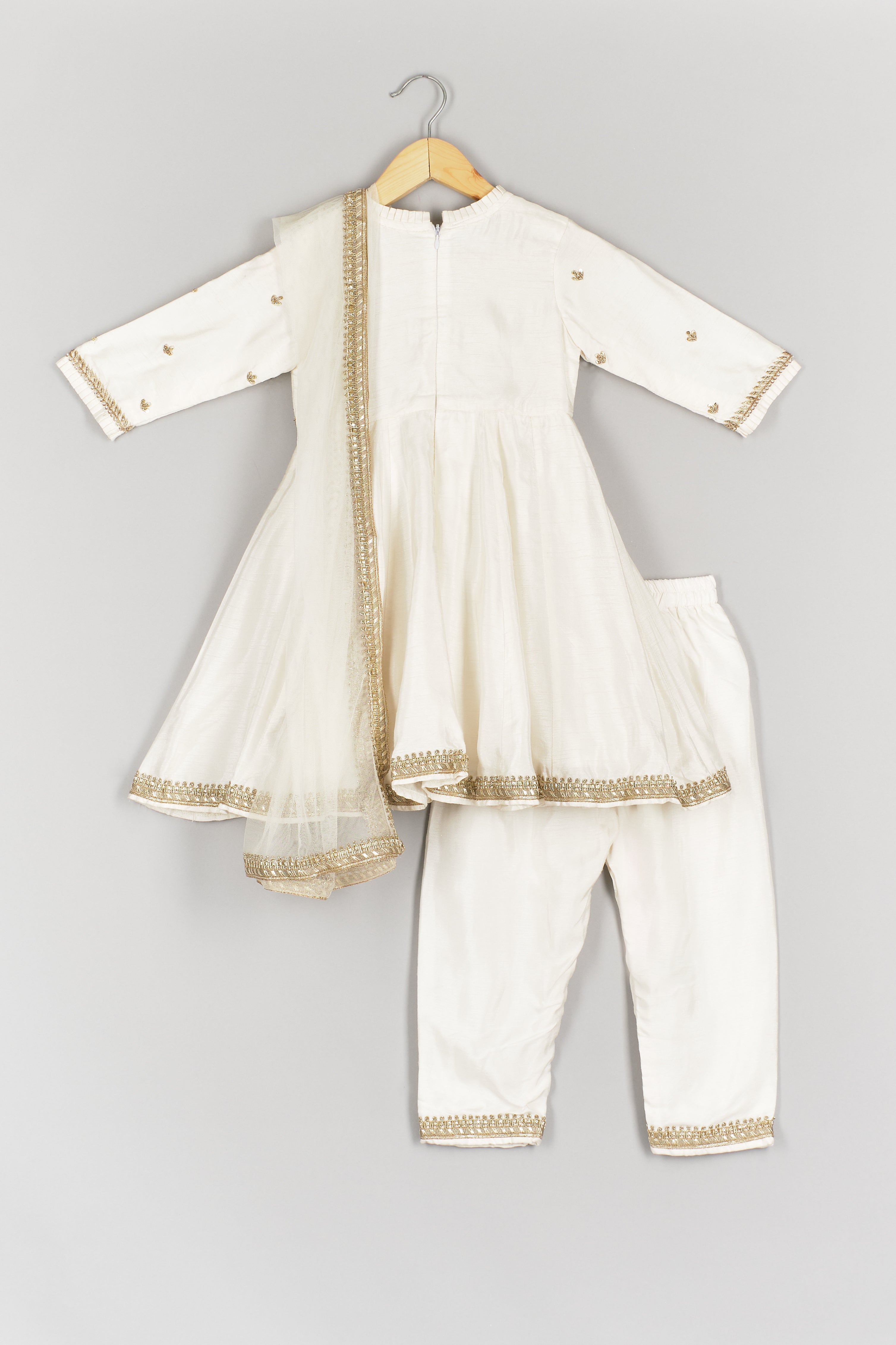 Off White Anarkali with Pant And Dupatta