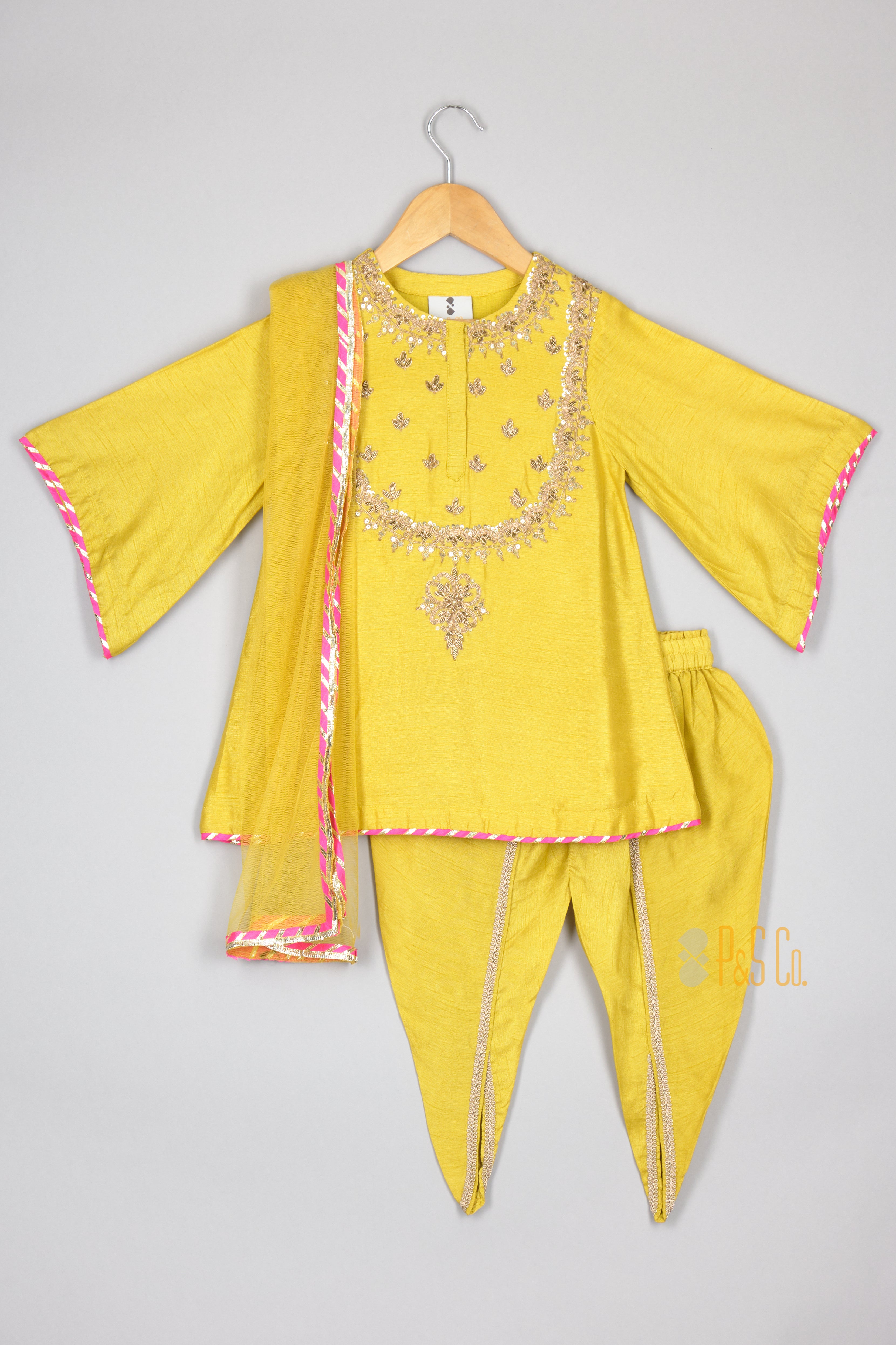 Beautiful Sequins Work Kurti With Dhoti And Dupatta