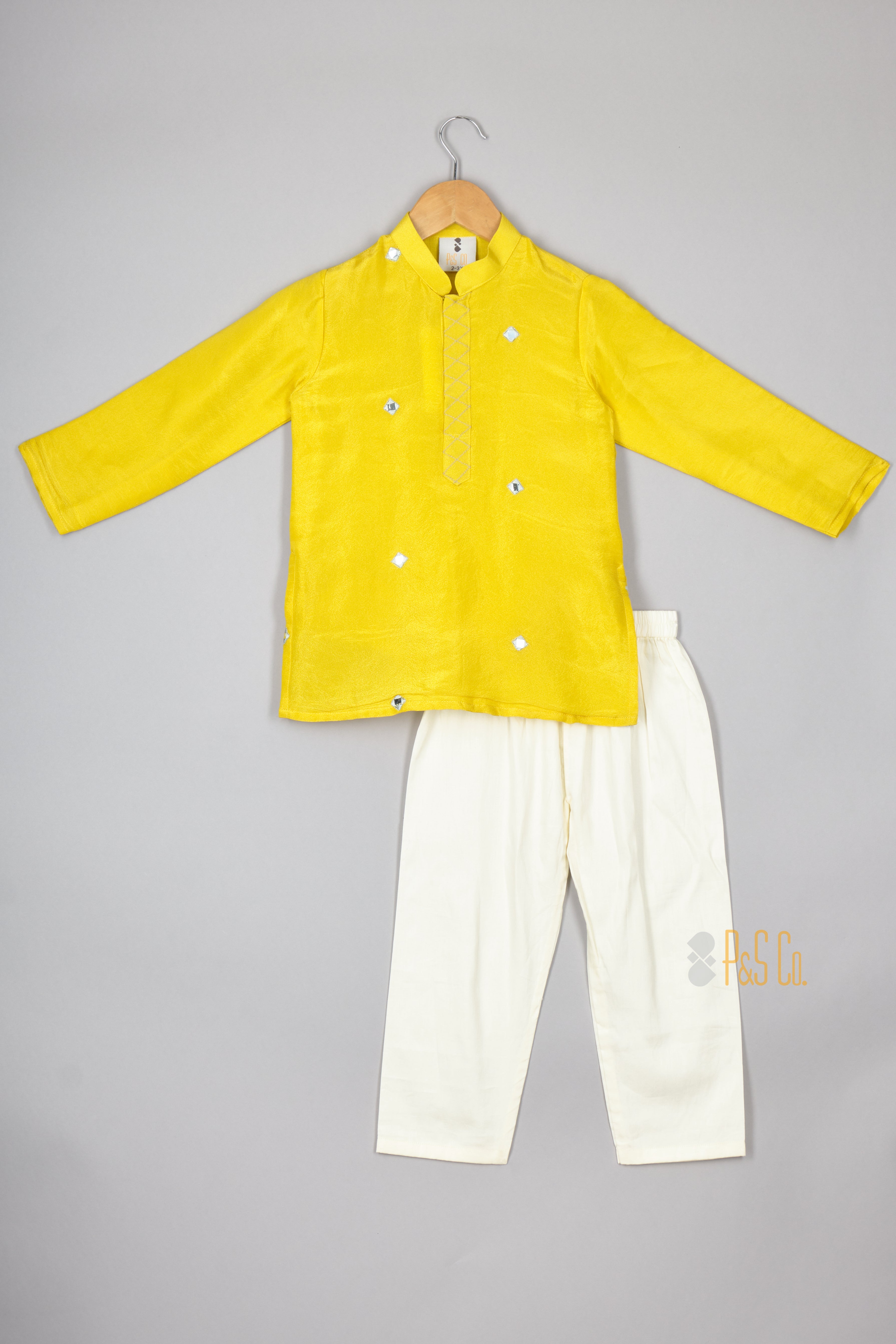 Yellow Faux Mirror Nehru Jacket Set
