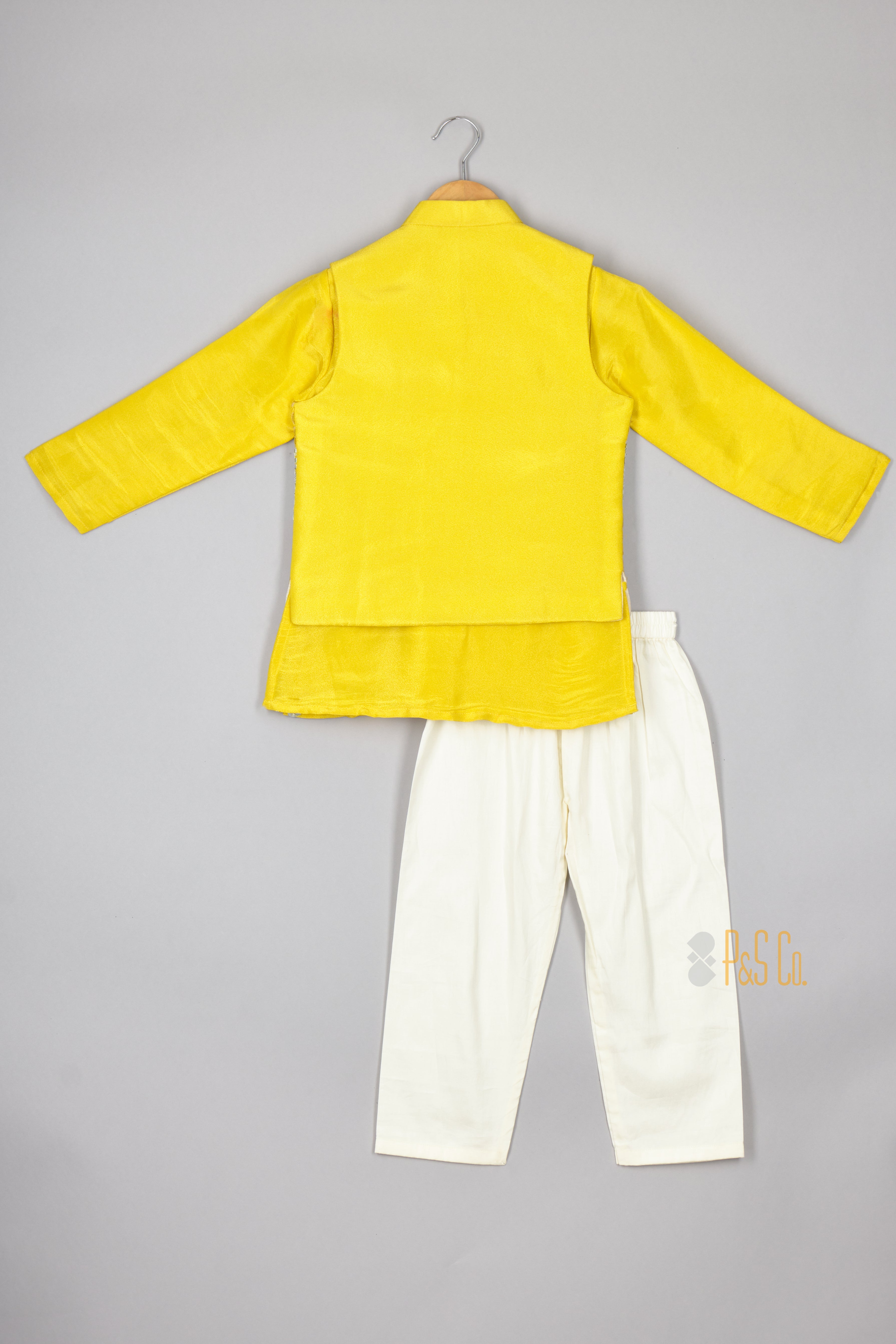 Yellow Faux Mirror Nehru Jacket Set