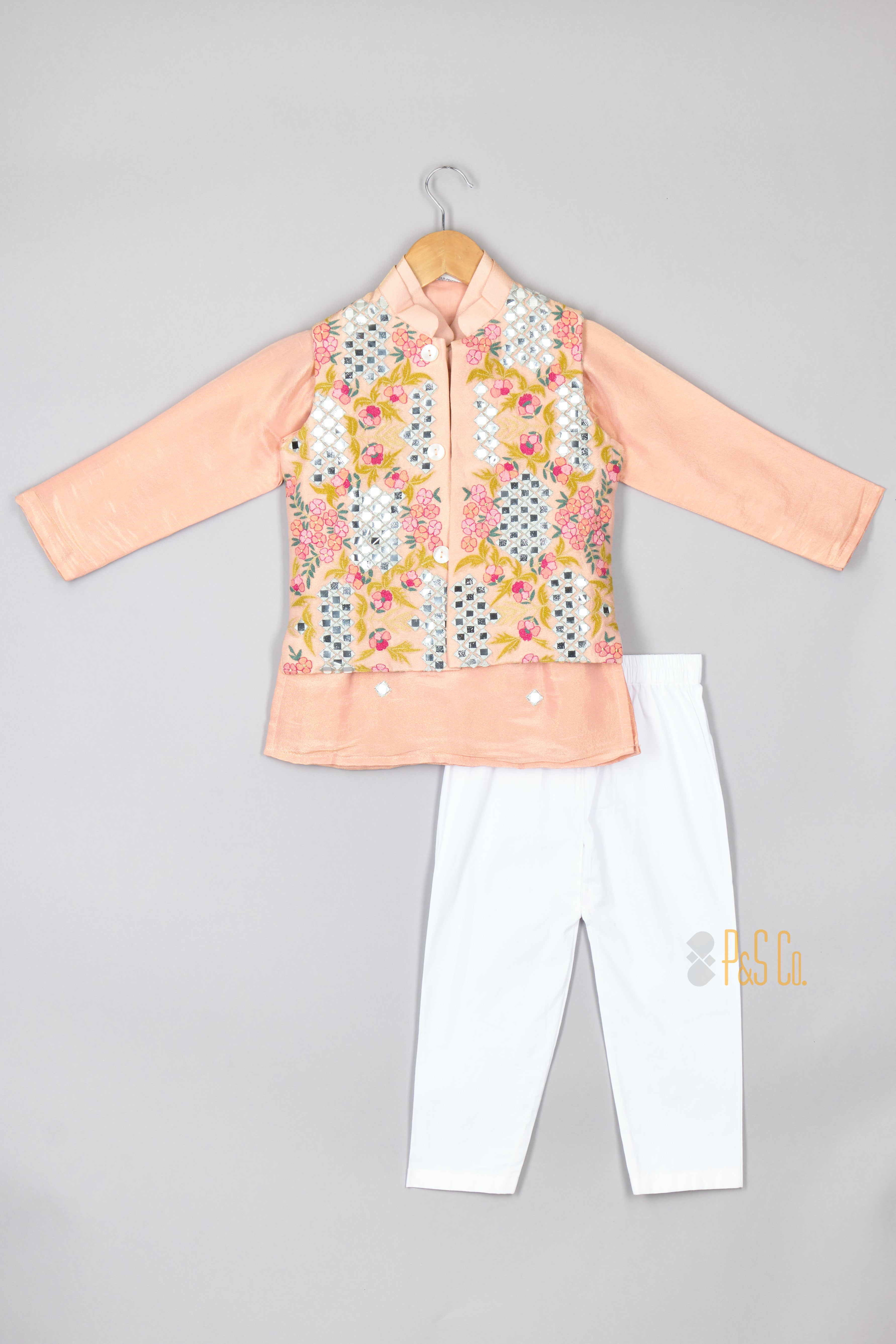 Pink Faux Mirror Nehru Jacket Set
