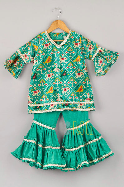 Green Patola Kurta & Sharara Set
