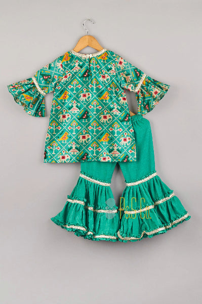 Green Patola Kurta & Sharara Set