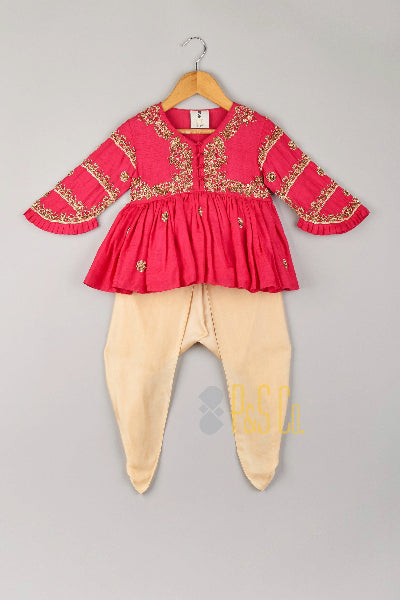 Pink Embroidered Peplum with Dhoti Pants