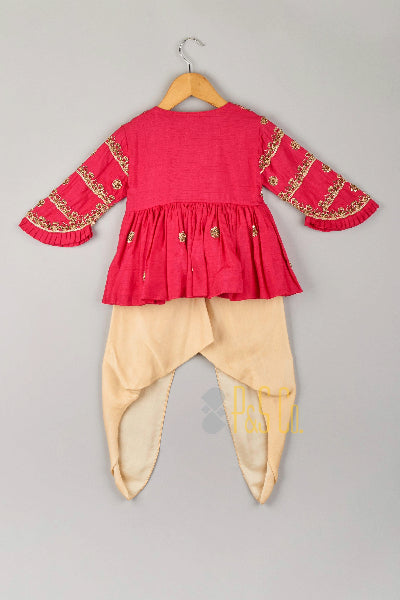 Pink Embroidered Peplum with Dhoti Pants