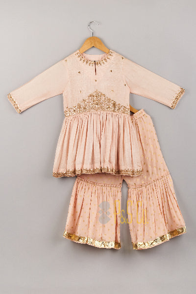 Pink Peplum & Polka Bell Sharara Set