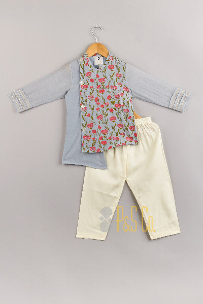 Chanderi Floral Printed Kurta Pajama