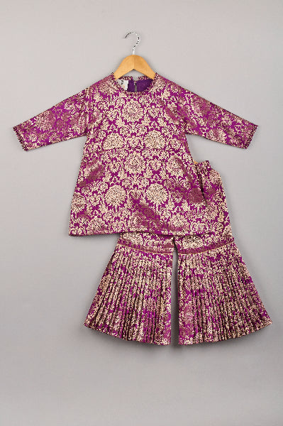 Purple Brocade Kurta Sharara Set