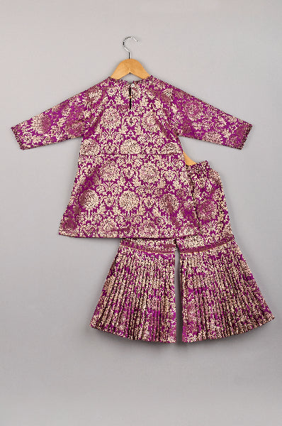 Purple Brocade Kurta Sharara Set