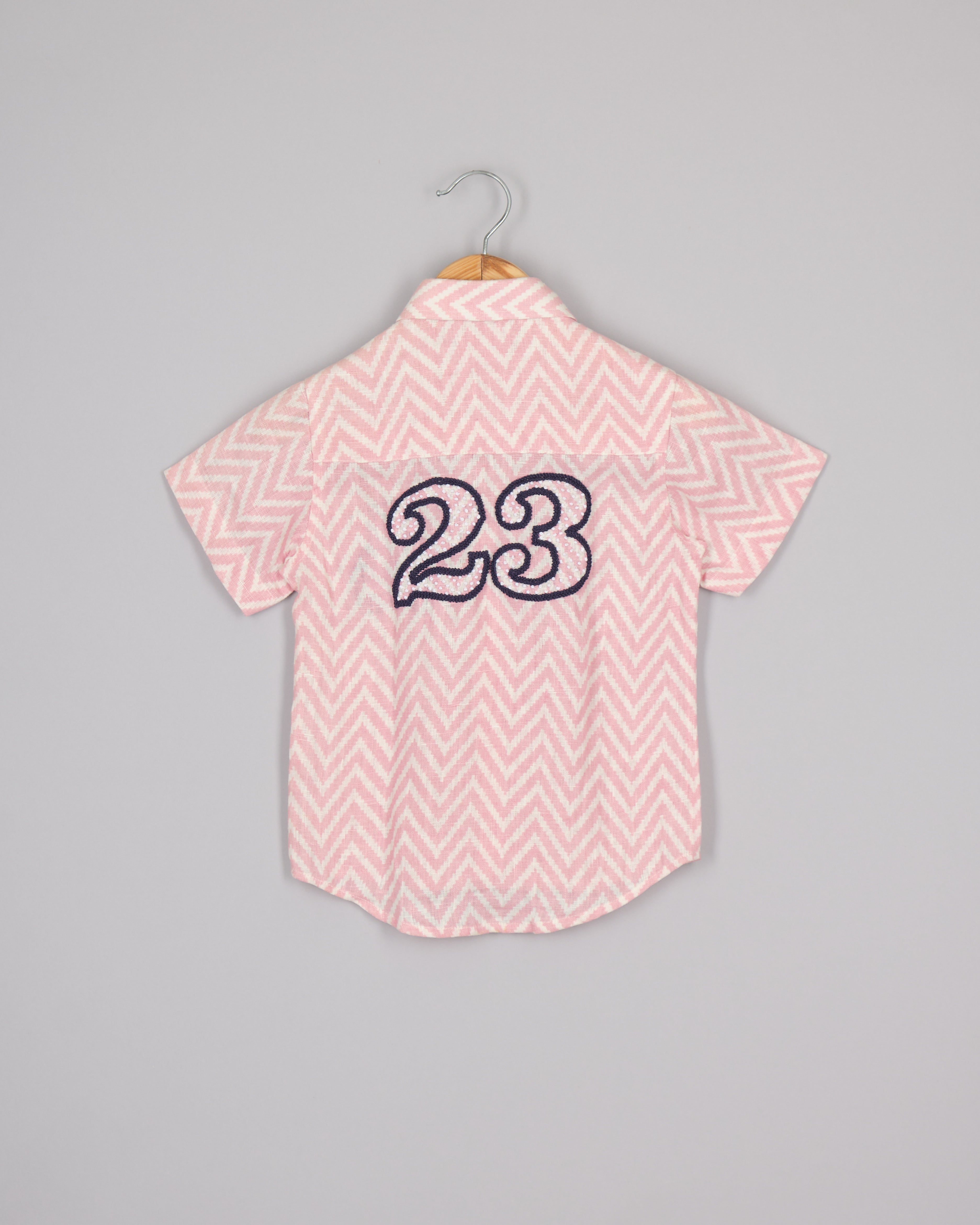 Pink Linen Woodpecker Embroidered Shirt
