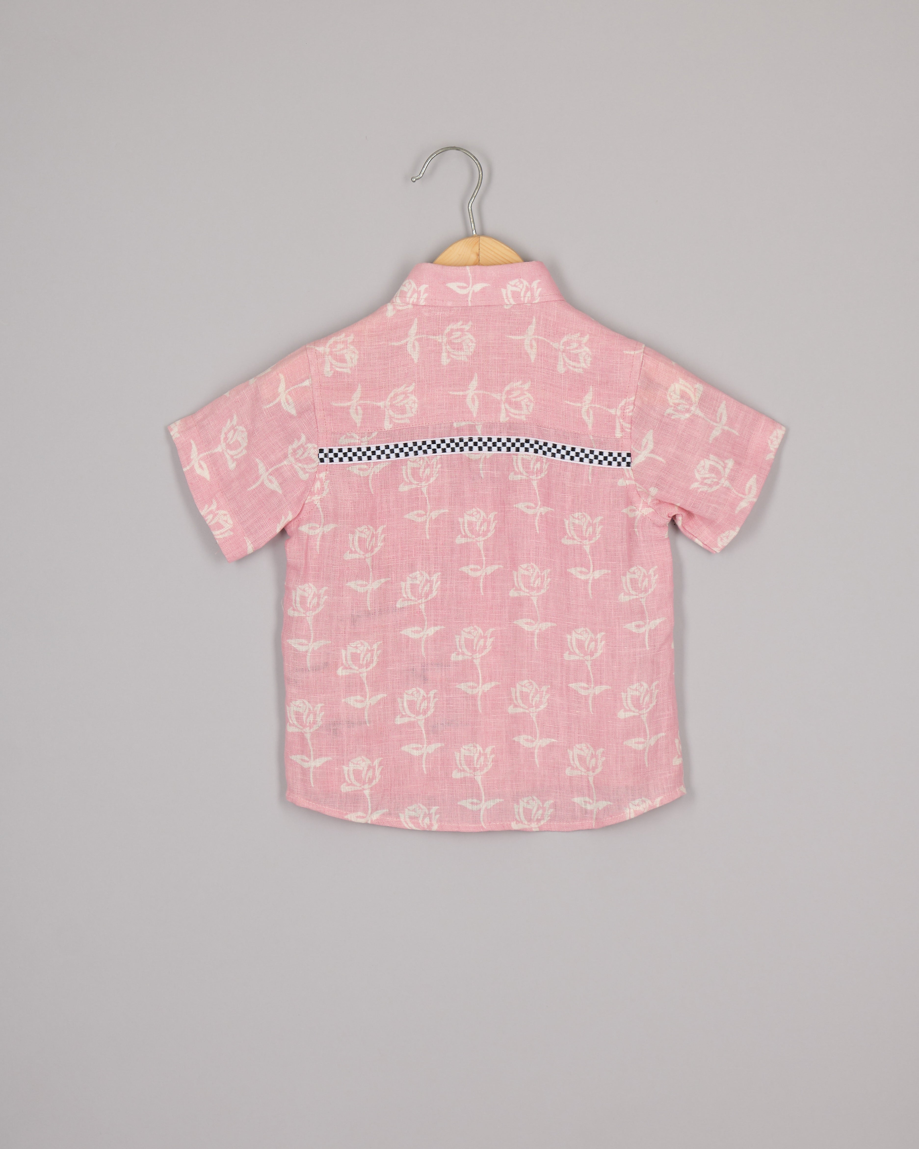 Pink Linen Fish Embroidered Shirt