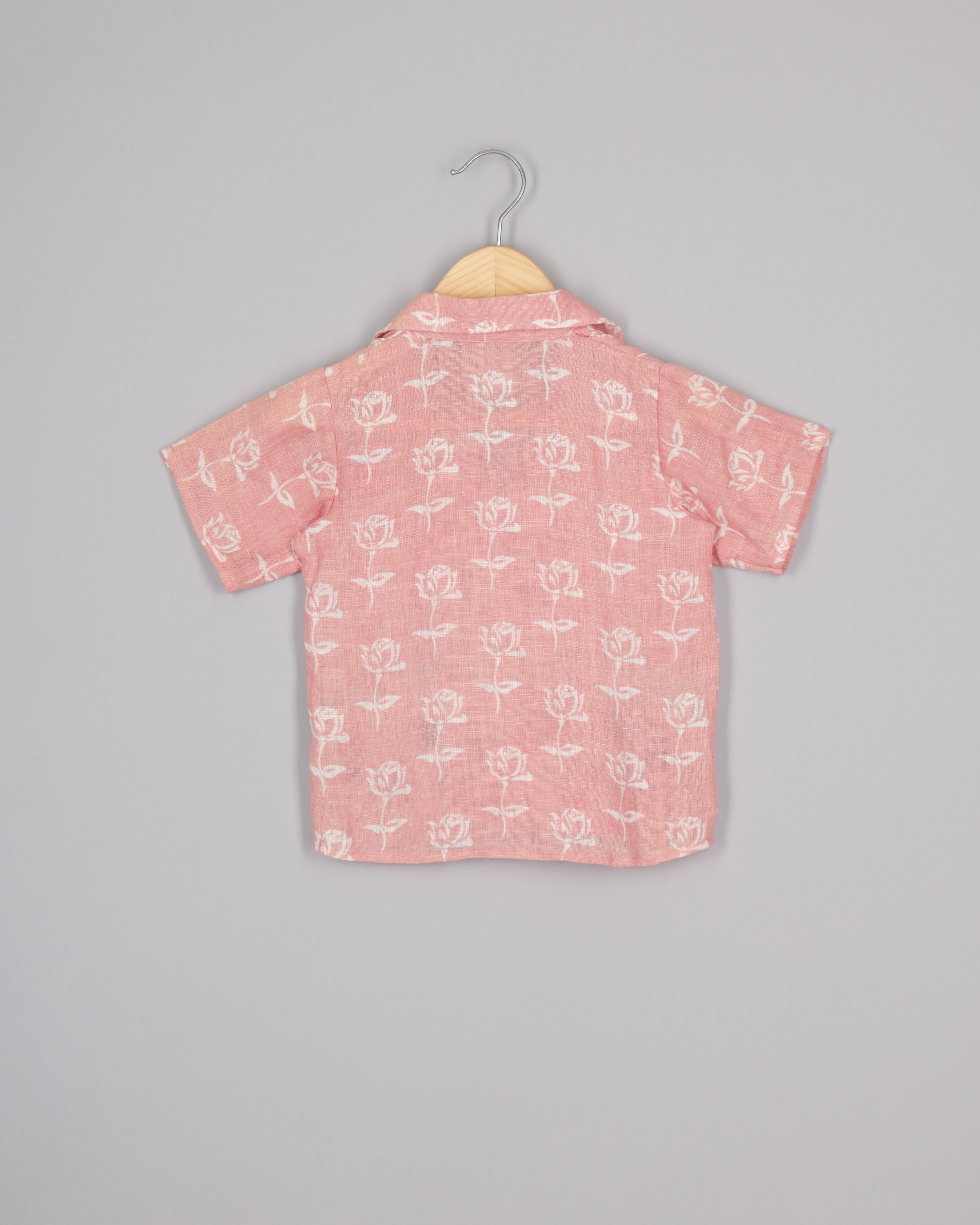 Pink Linen Turtles Embroidered Shirt