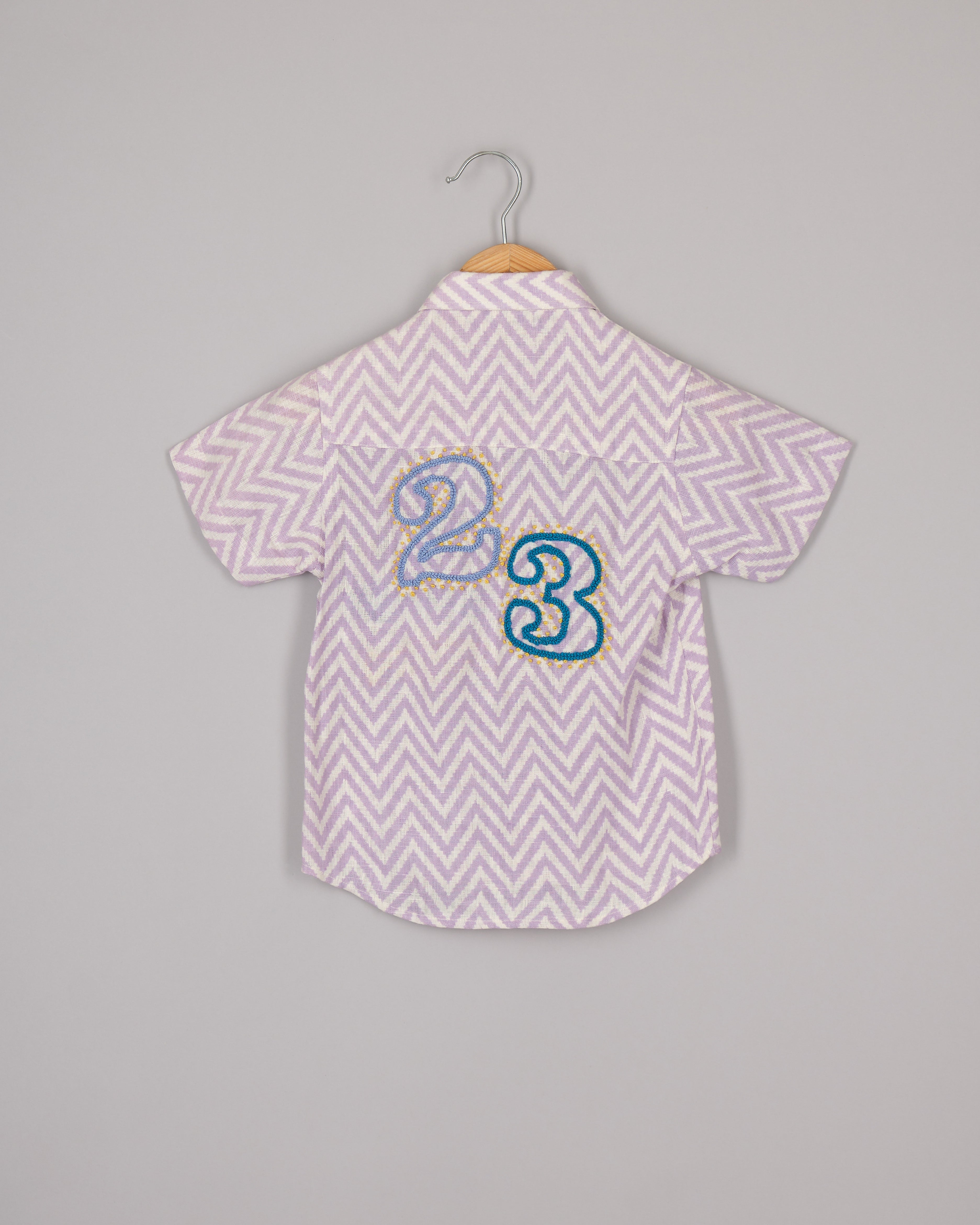 Lavender Linen Car Embroidered Shirt