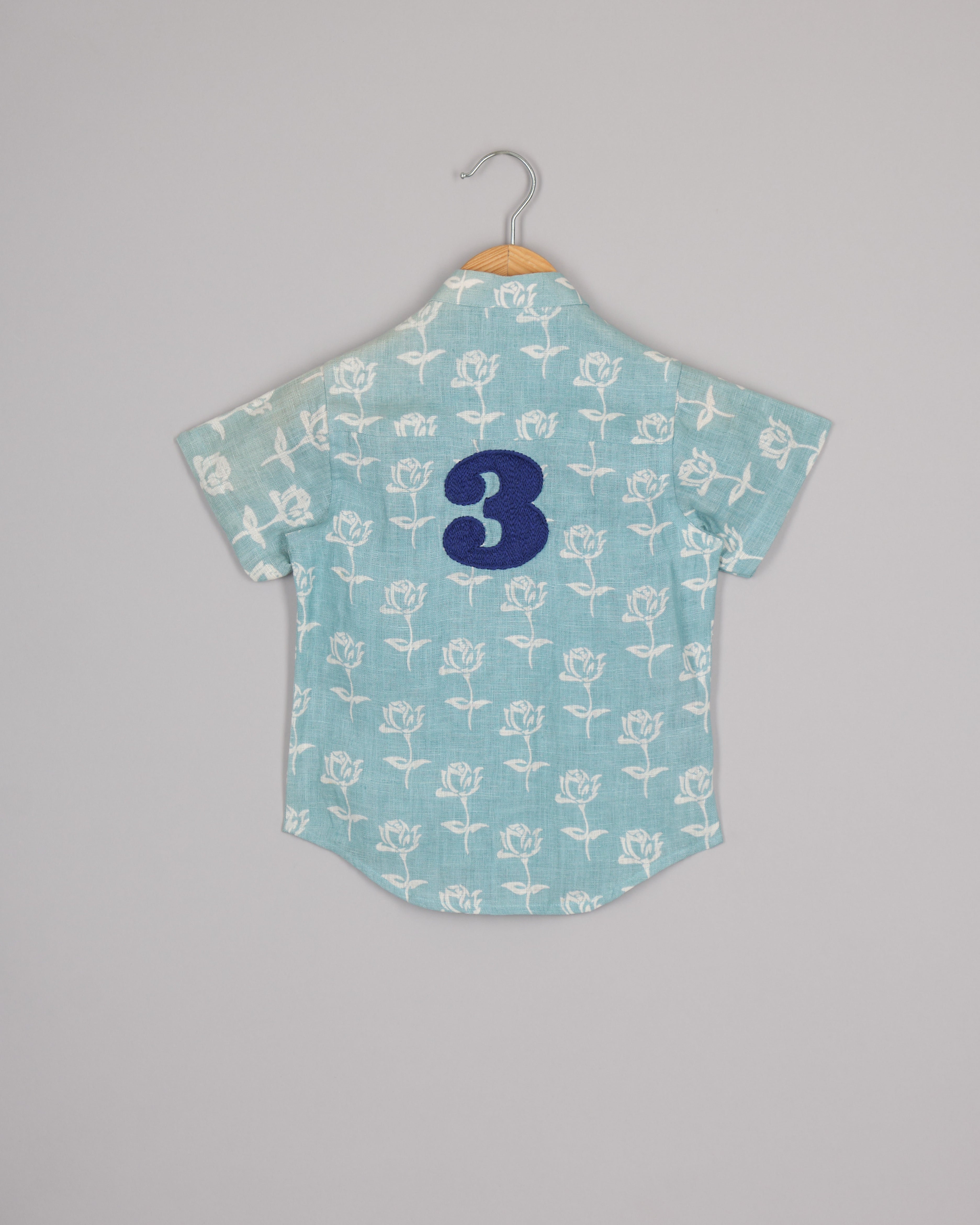 Blue Linen Giraffe Shirt