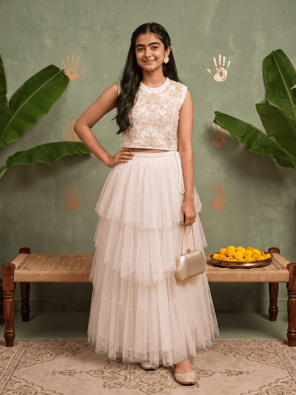 Teen Fairy White Net Lehenga