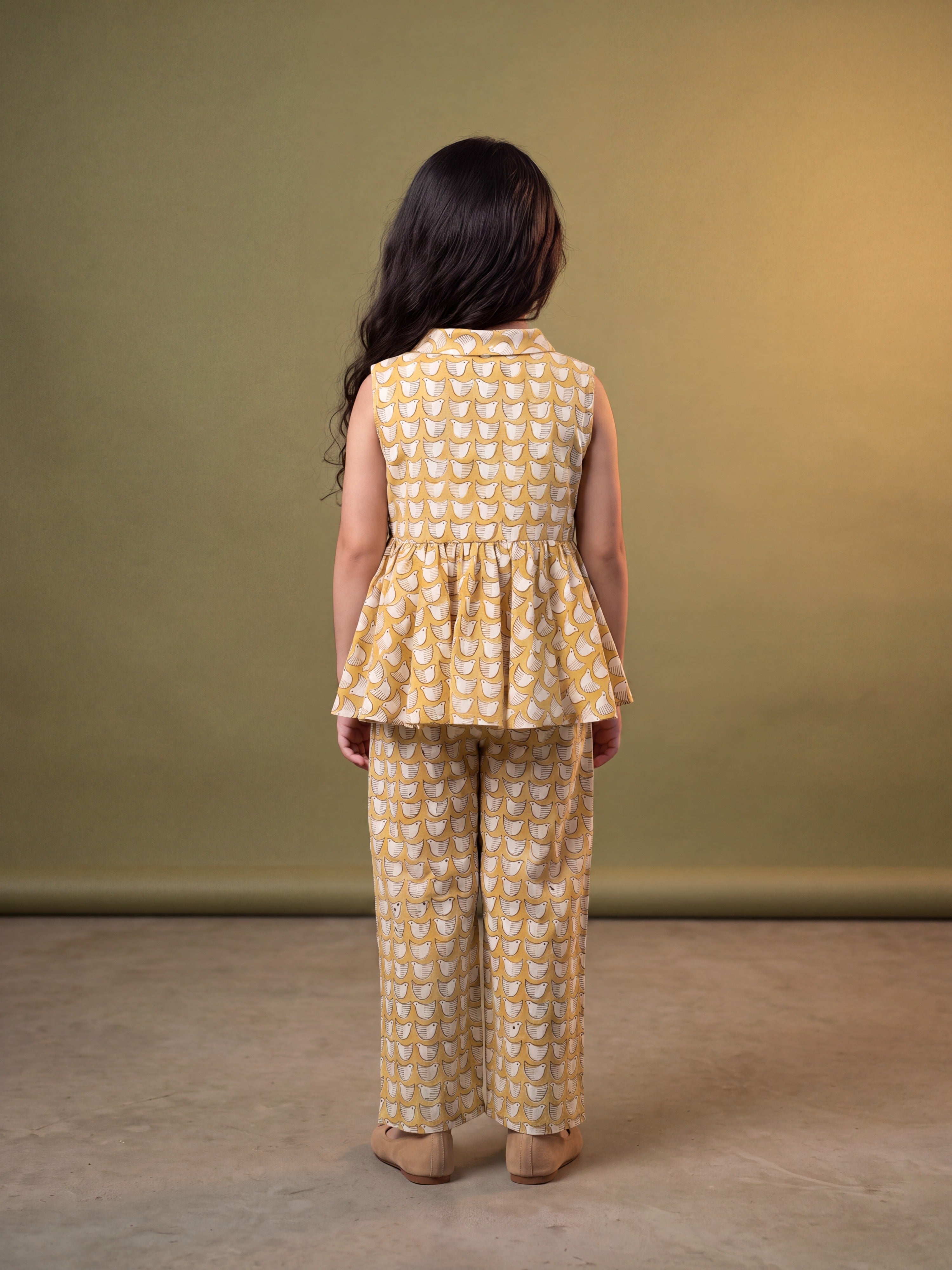 Myra Yellow Bird Peplum Set