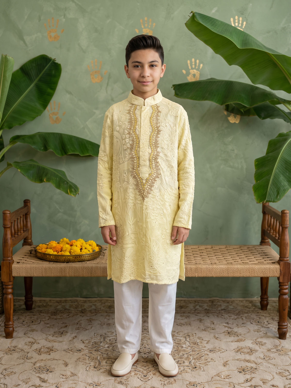 Baby Yellow Lakhnavi Kurta Pj