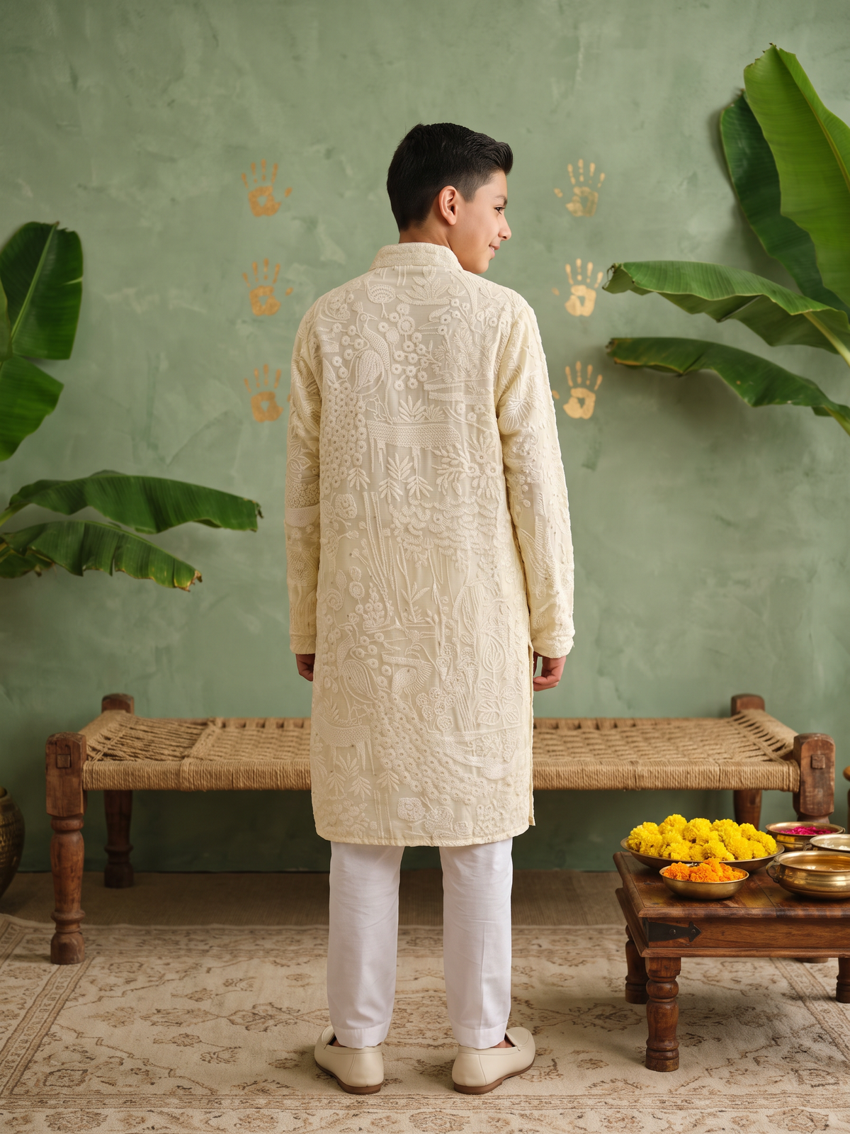 Baby Yellow Lakhnavi Kurta Pj