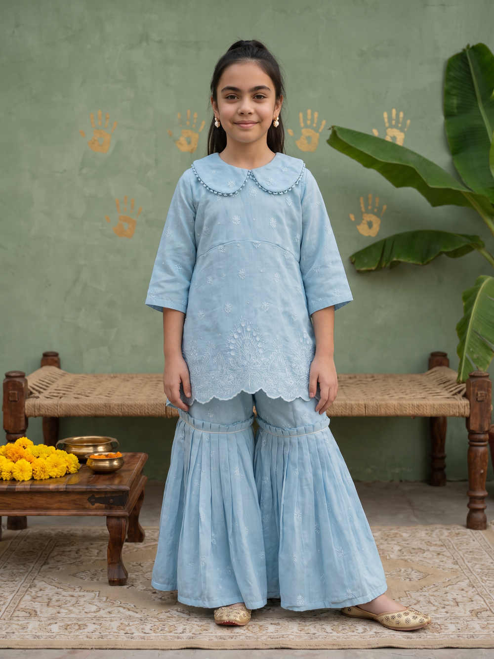 Teen Blue lakhnavi Kurta Sharara