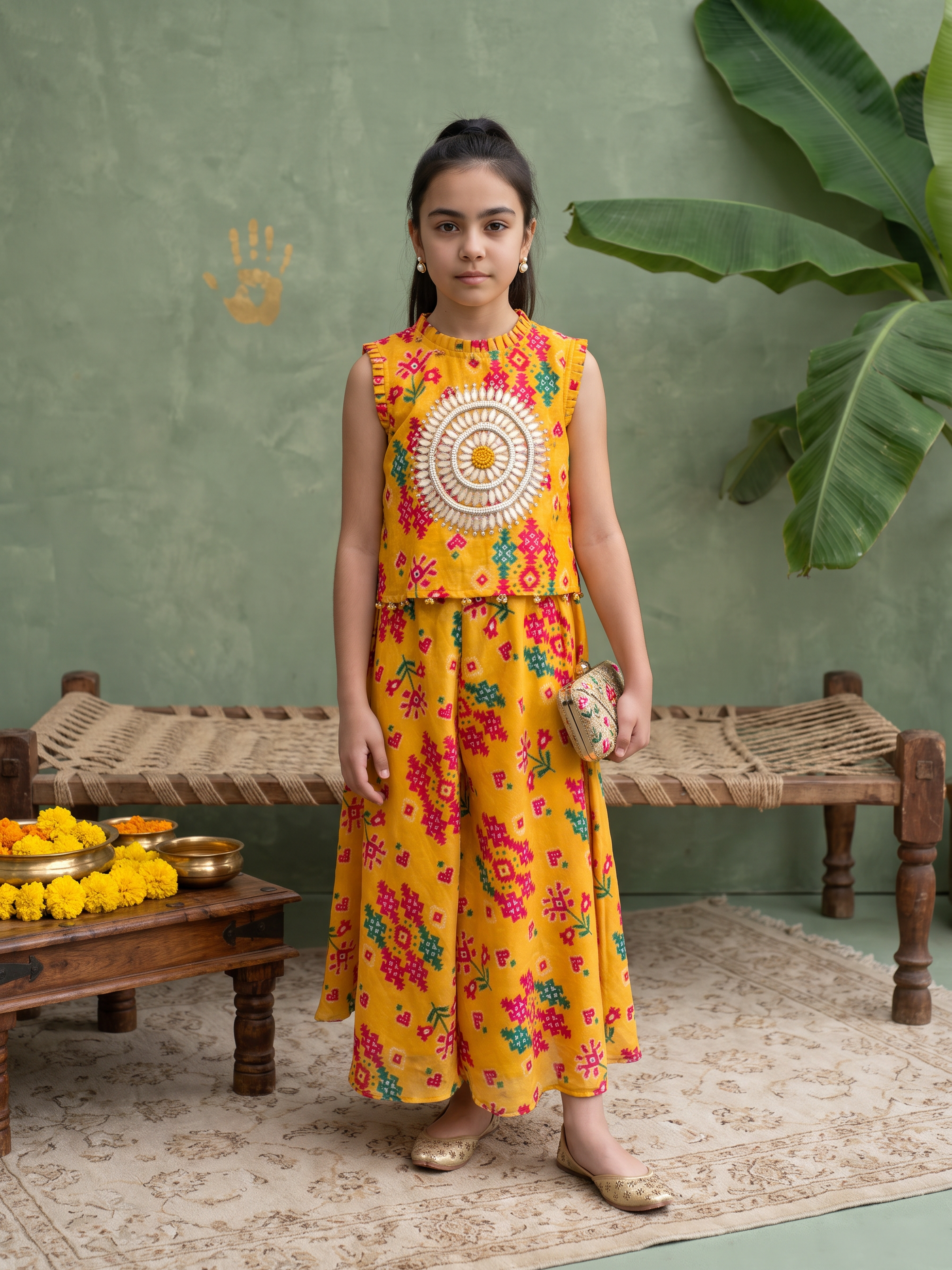Yellow Patola Printed Top and Pants