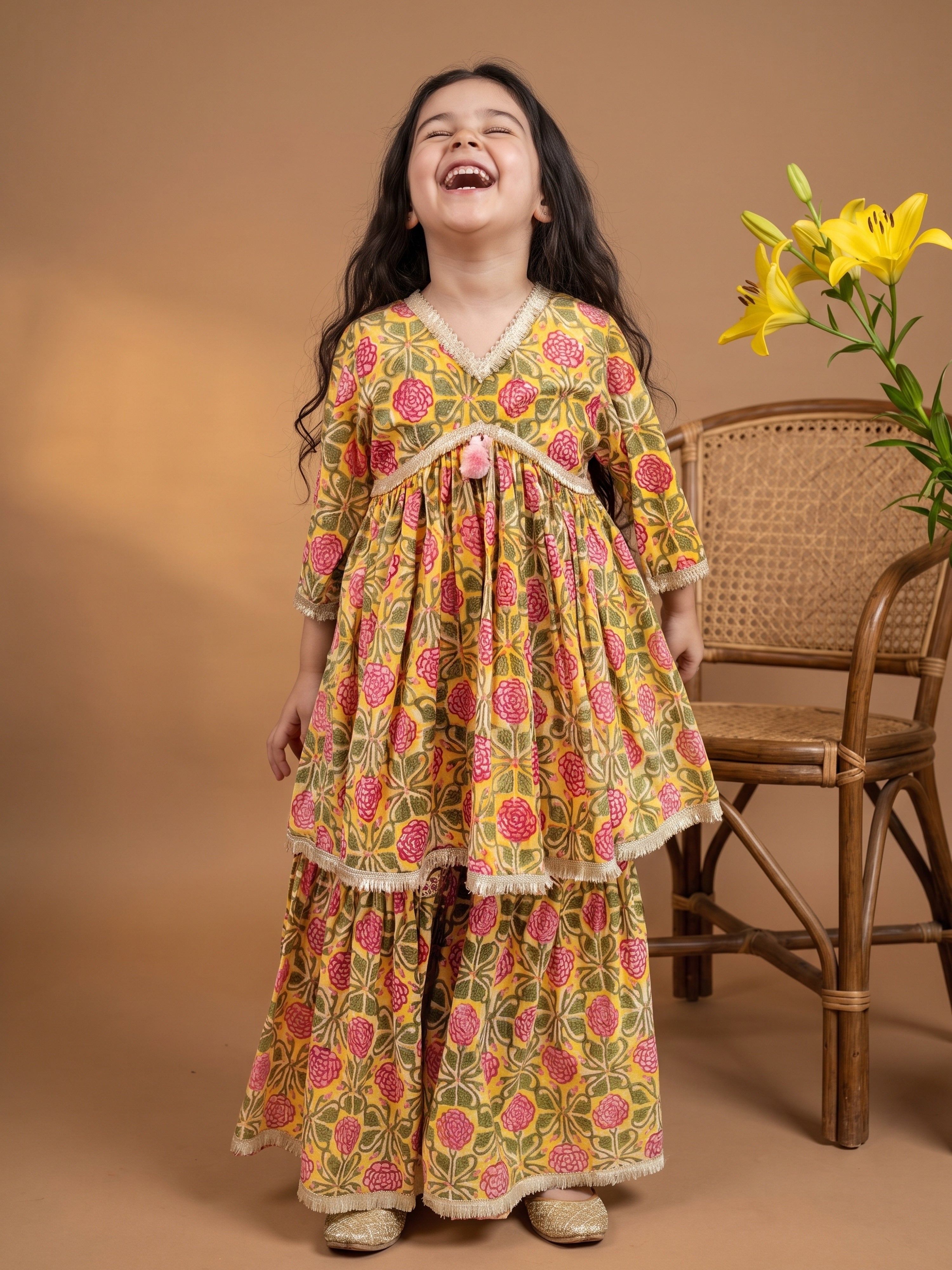 Ira Mustard Floral Peplum Set