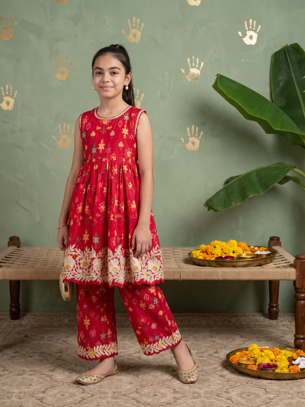 Red Patola Peplum and Pants