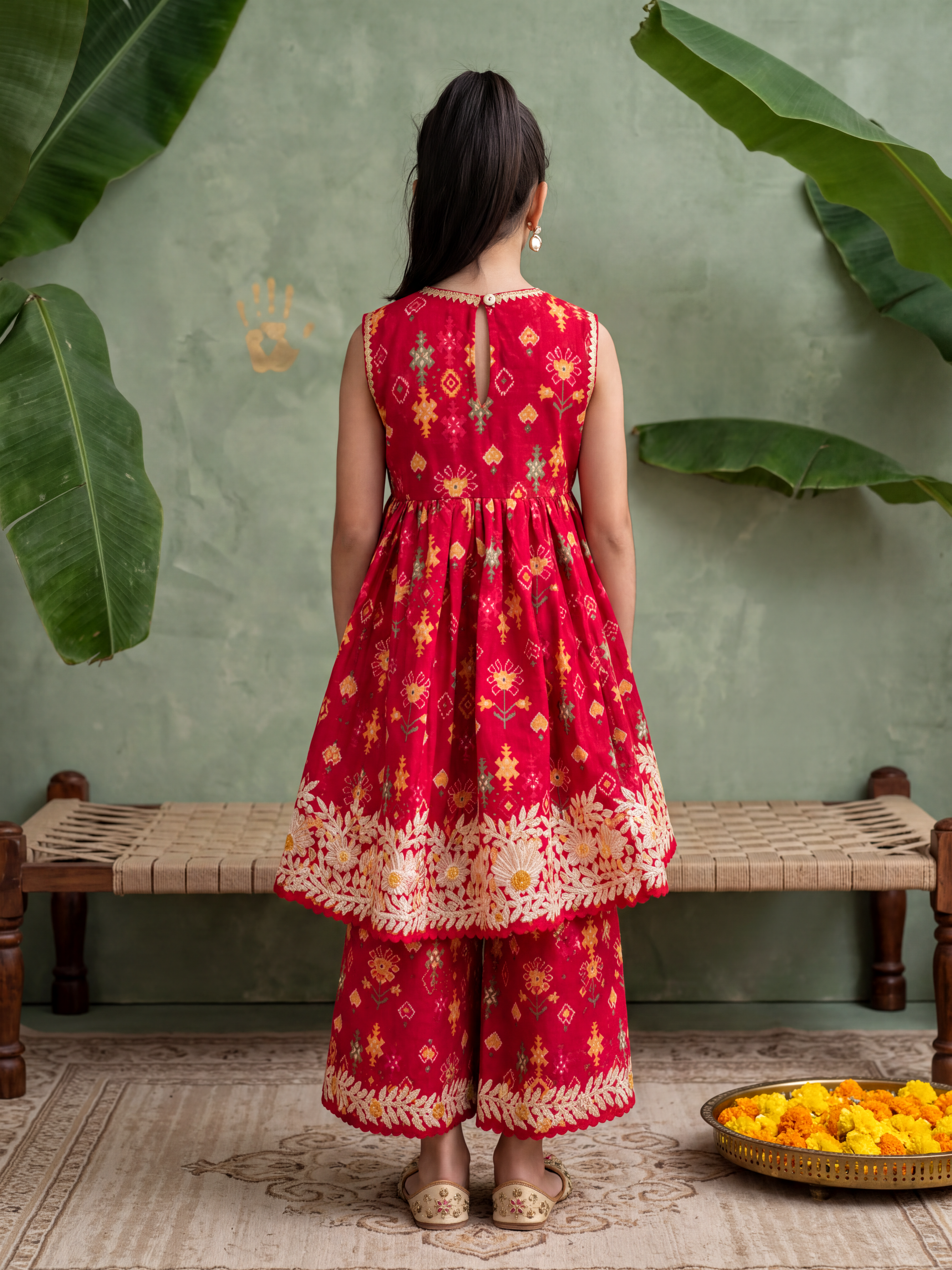 Red Patola Peplum and Pants