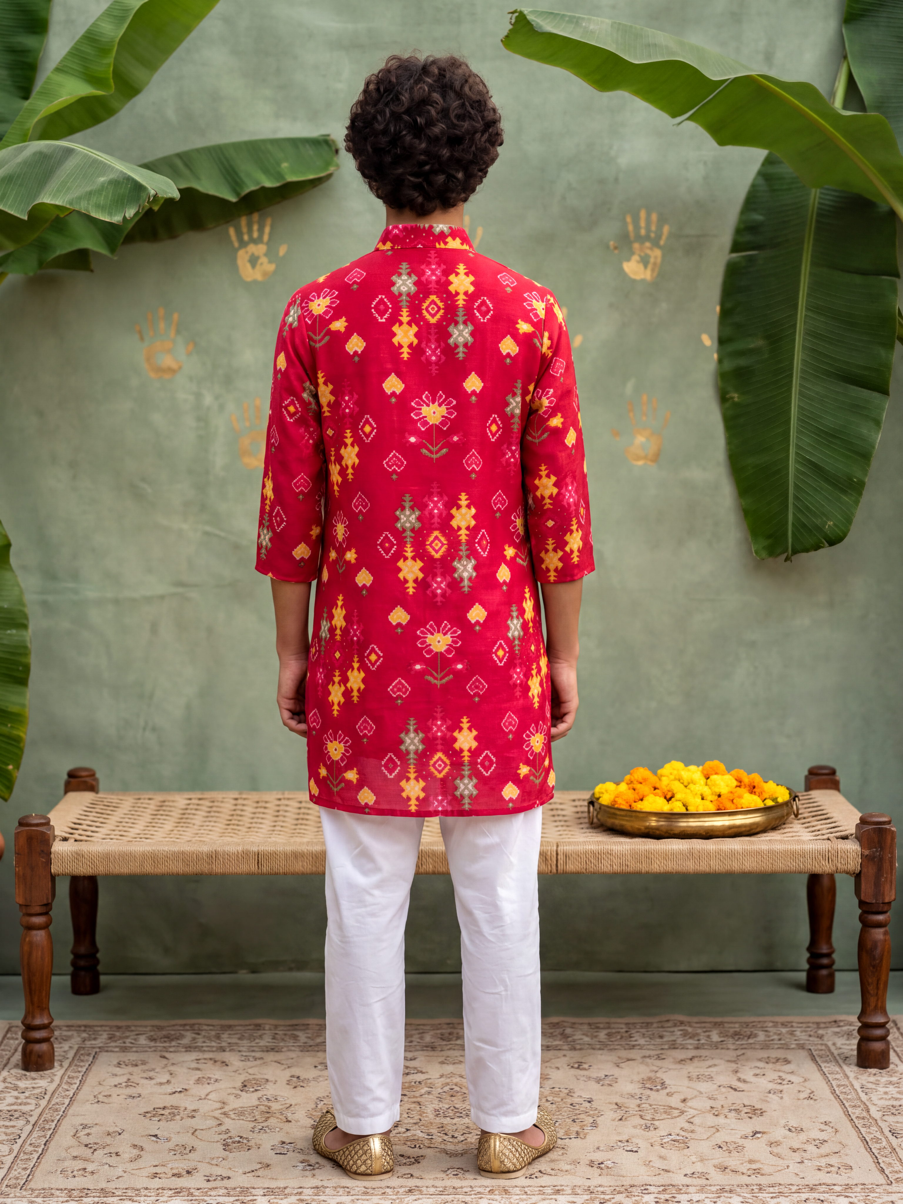 Red Printed Patola kurta pj