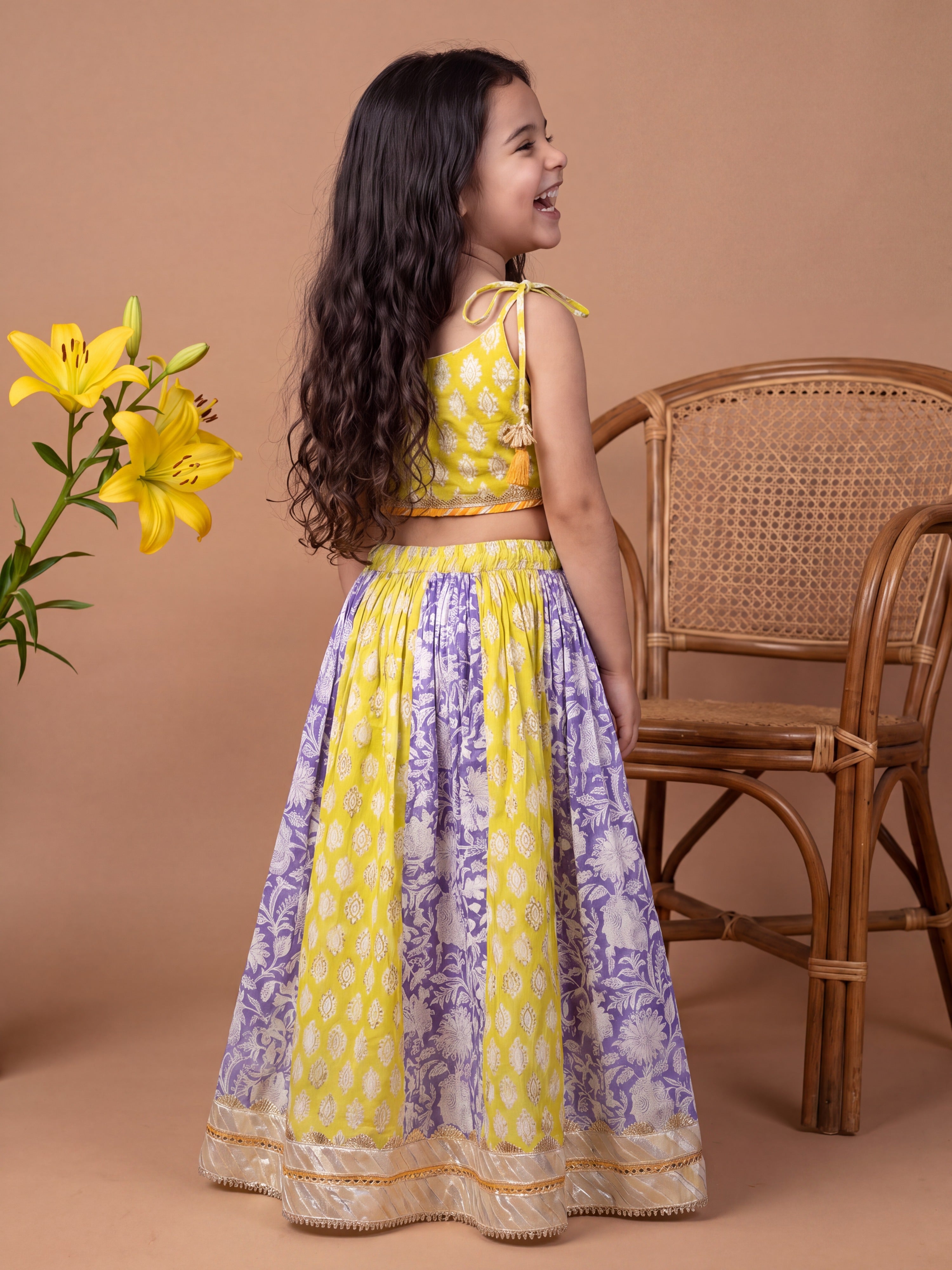 Sal Lime Green Floral Printed Ghagara Set