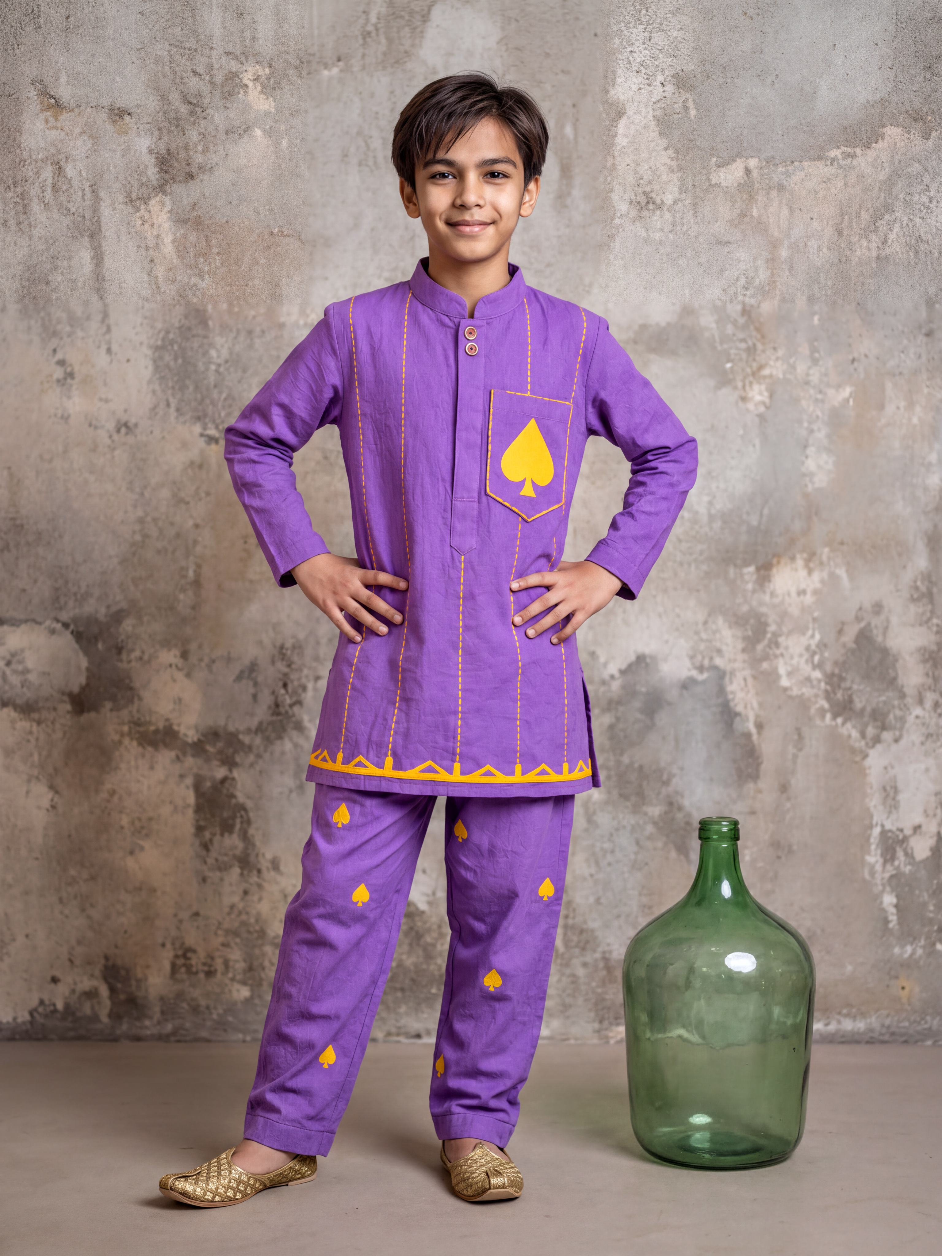 Lavender Spades Embroidered Kurta Set