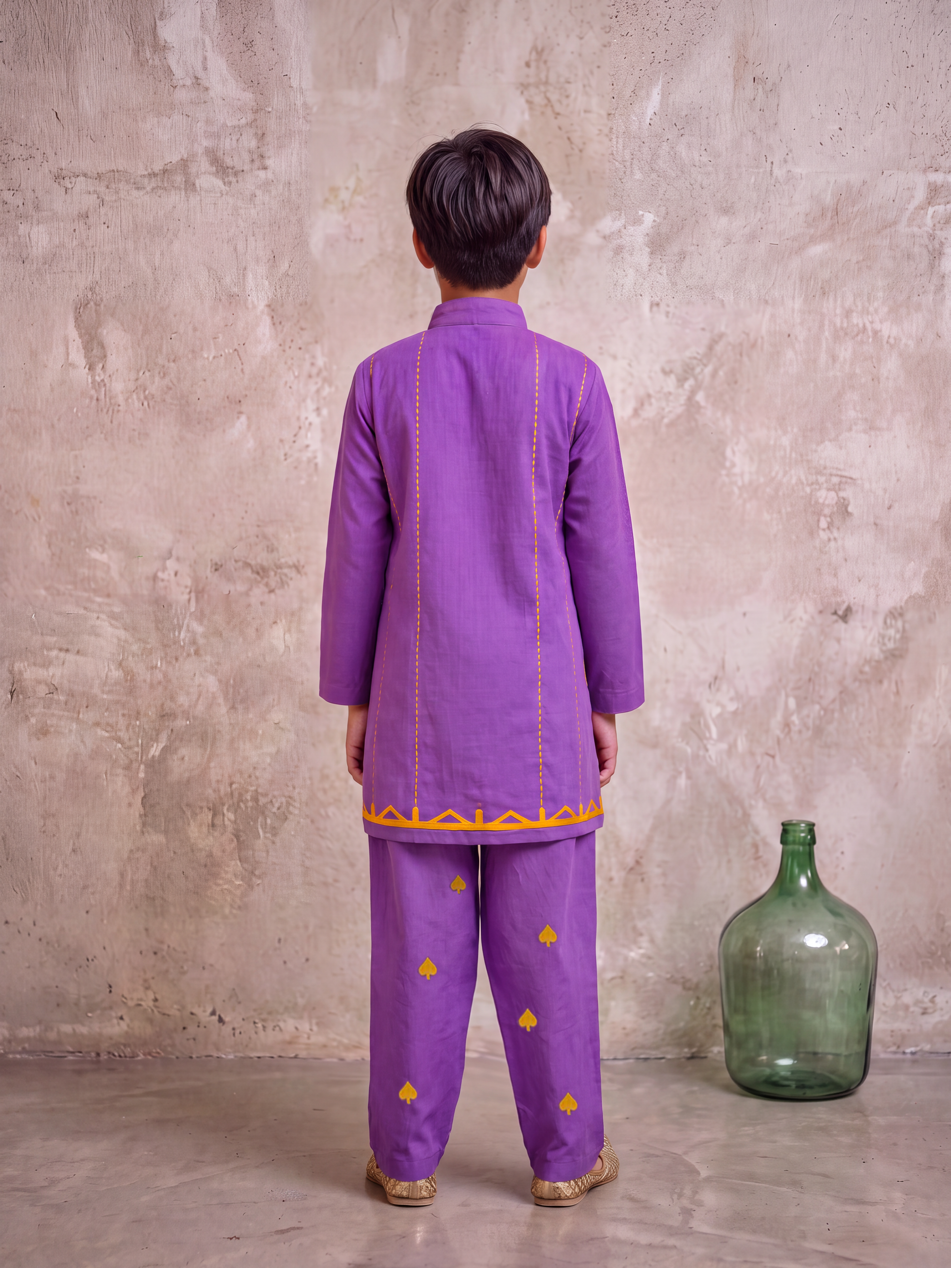 Lavender Spades Embroidered Kurta Set