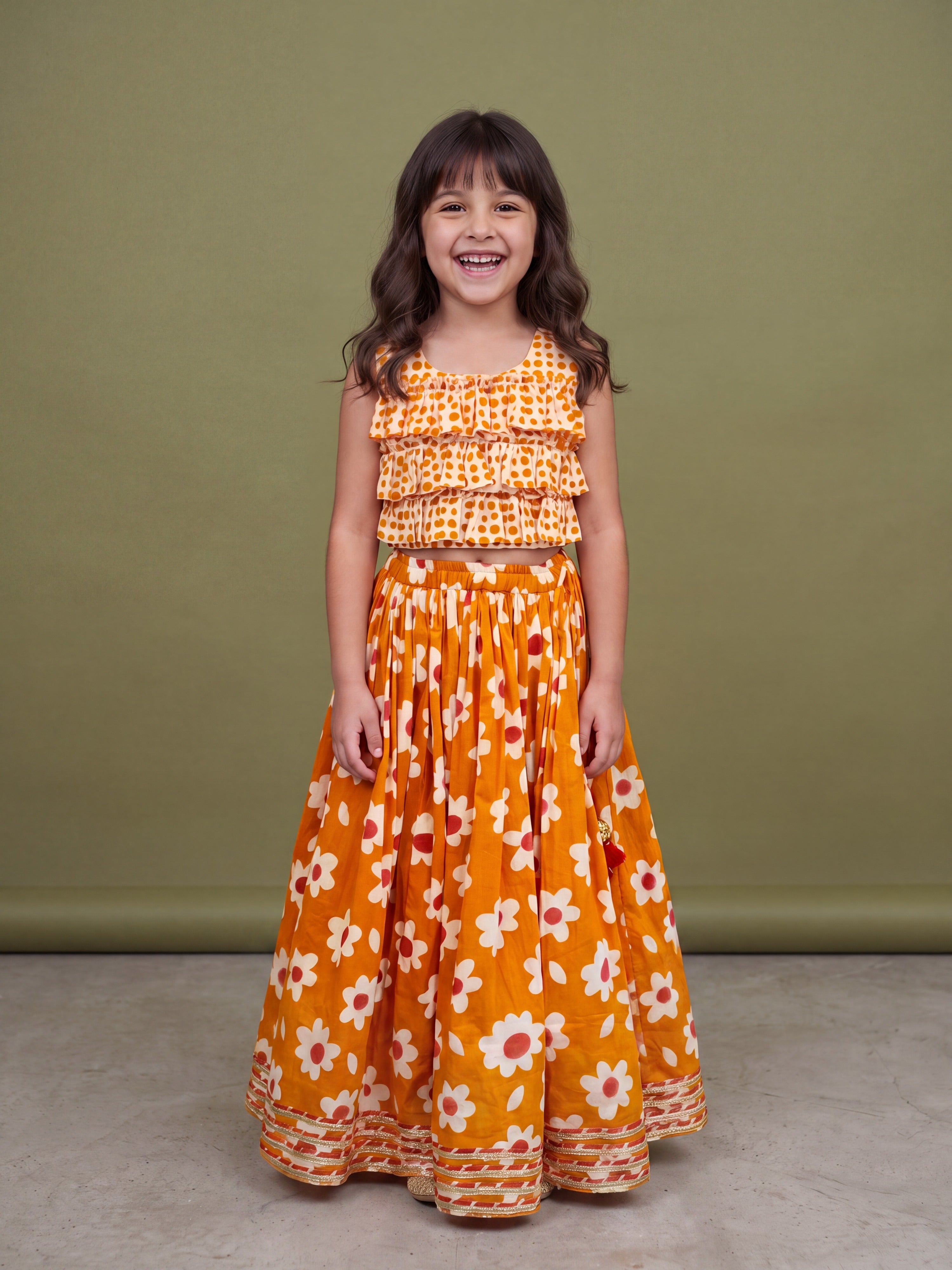 Leena Orange Prined Ghaghra Set