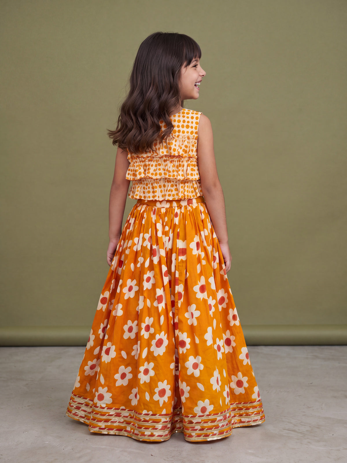 Leena Orange Prined Ghaghra Set