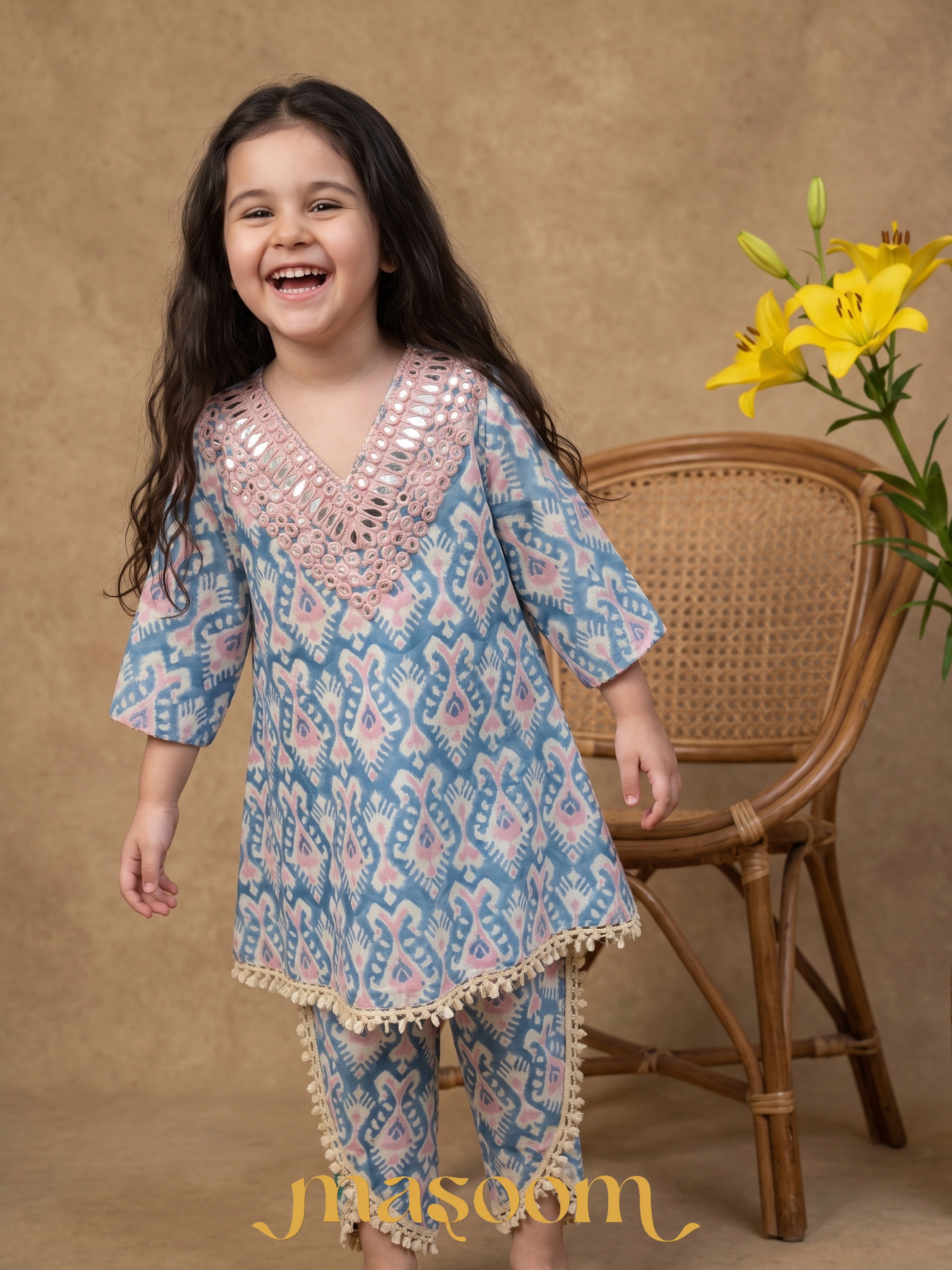 Kiyara Blue Printed Mirror Kurta & Dhoti Pant